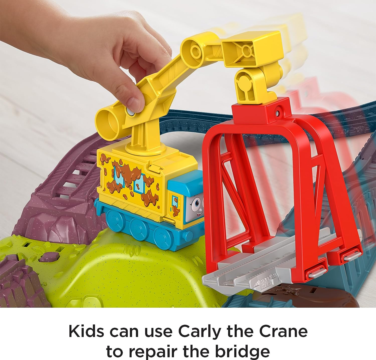 Fisher-Price Thomas and Friends Train Set with Loop the Loop Action, Thomas Motorized Toy Train, Carly the Crane, Maintenance Yard image number 3