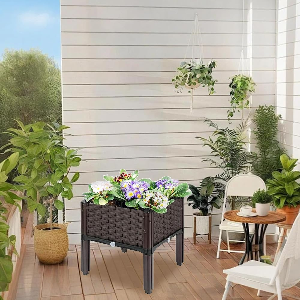 Raised Garden Bed with Legs, Gardening Supplies Plant Containers Patio with Drainage for Backyard Porch Deck to Planting Flowers Vegetables Herbs (Brown) image number 2