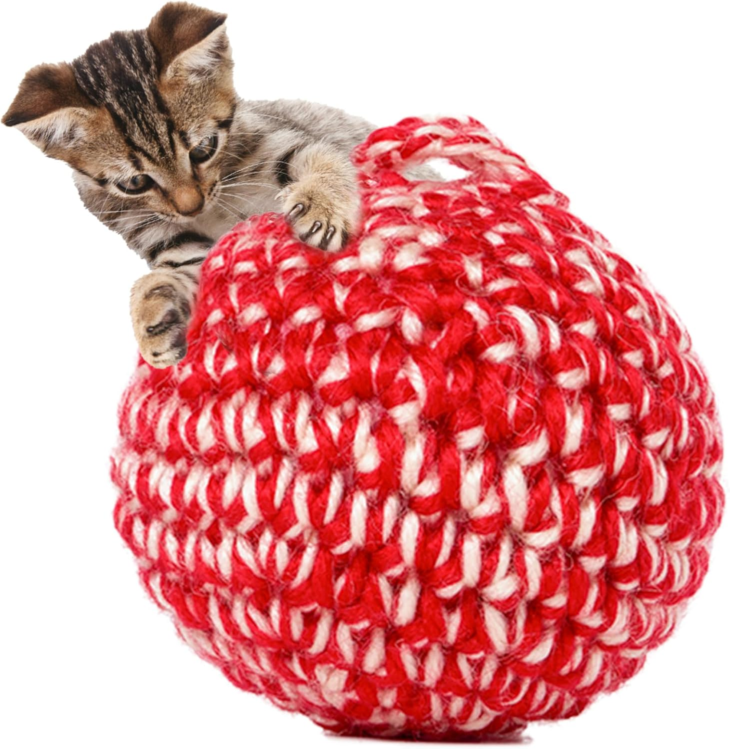 JAYU PET Red Cat Ball [W/Bell Version] - Handmade Silvervine Cat Toy with Catnip, Interactive Matatabi Ball for Indoor Cats & Kittens, Feline Play Toy & Gift (7Cm) image number 4