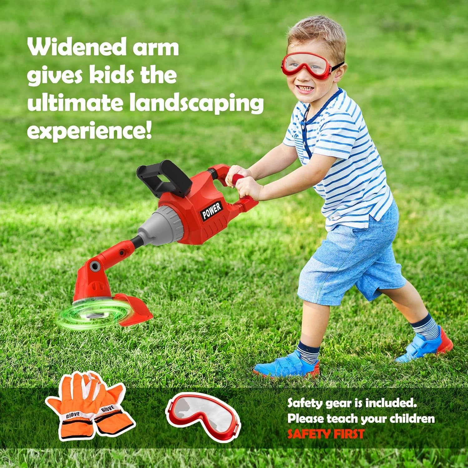 KIDBOT Weed Trimmer Toy with Light Sound,Included Goggles and Axes,Leaf Blower Children Preschool Pretend Toys image number 5