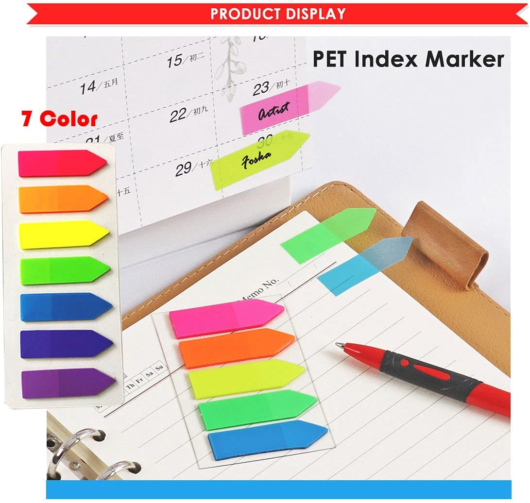 Sticky Notes Flags 1120 Pcs, 7 Color Index Tabs Index Flag Bright Colors Page Index Stickers Translucent Page Makers for Page Bookmarks (Arrows) image number 3