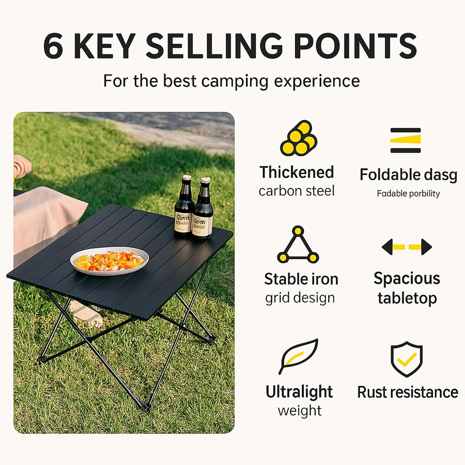 SYGELER Small Folding Camping Table, Portable Folding Beach Table with Carry Bag, Easy Carry Compact Design for Outdoor, Picnic, BBQ, Beach, Festival, Home Use - Black image number 1