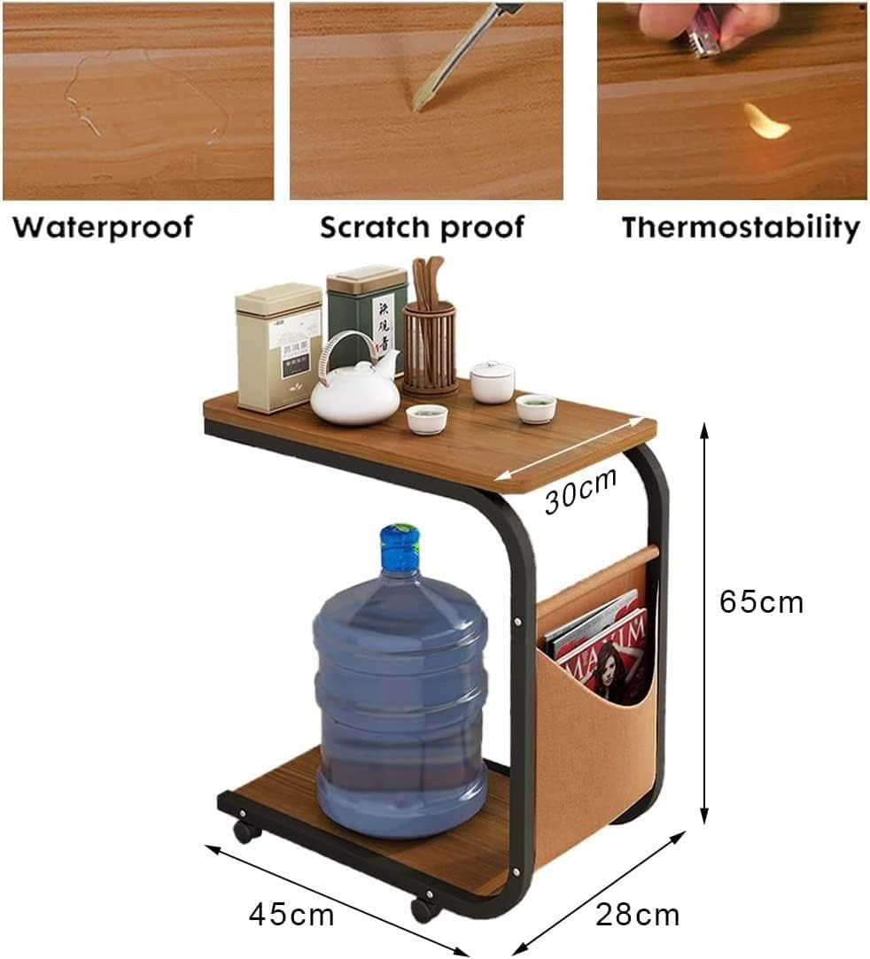 Snack Side Table, Rustic C Shaped End Desk with Metal Frame, Sturdy Couch Table for Laptop, Small Snack Tables for Living Room, Bedroom image number 5