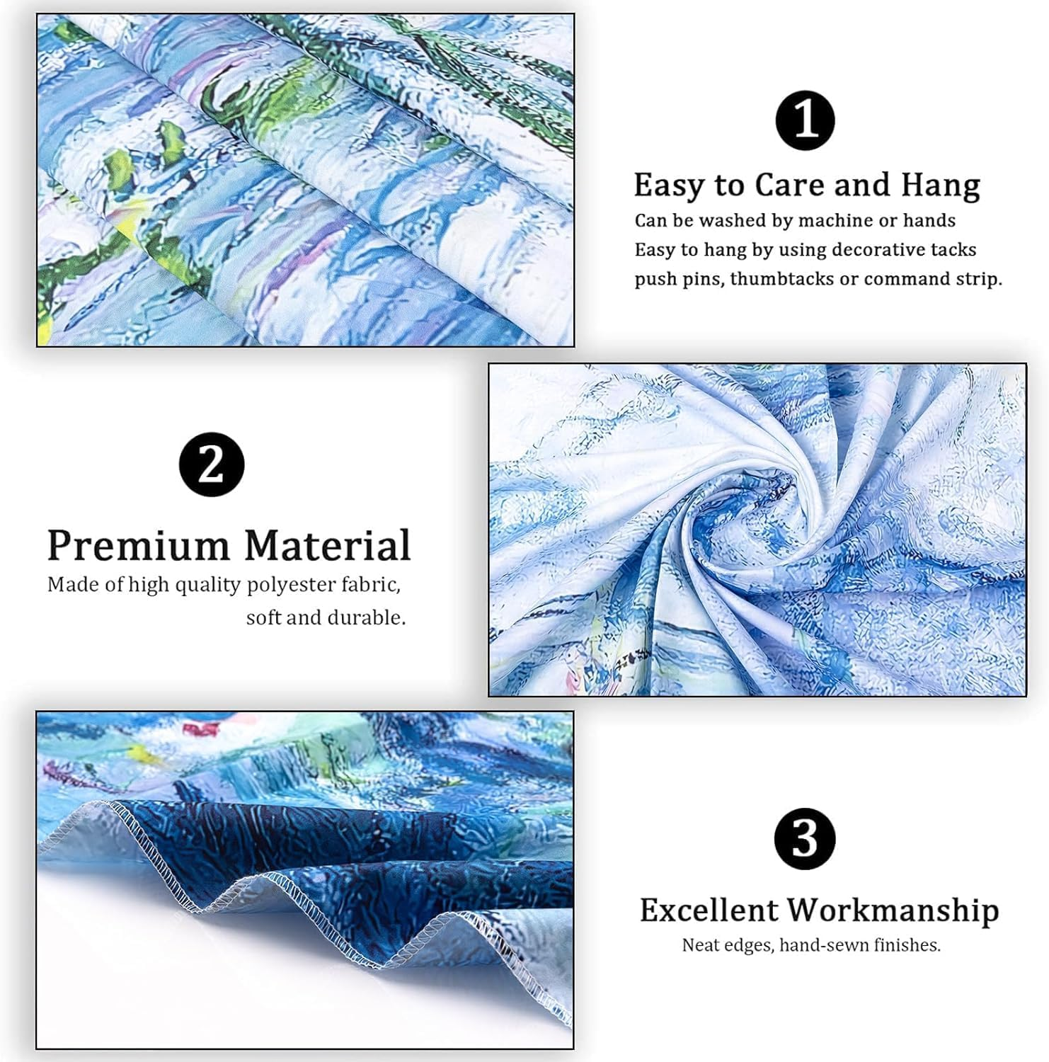 Water Lilies Tapestry Wall Hanging Monet Flowers Floral Wall Art with Hemmed Edges, Wall Blanket Home Decor for Bedroom College Dorm, Blue, 60X51 Inches(Water Lily) image number 3