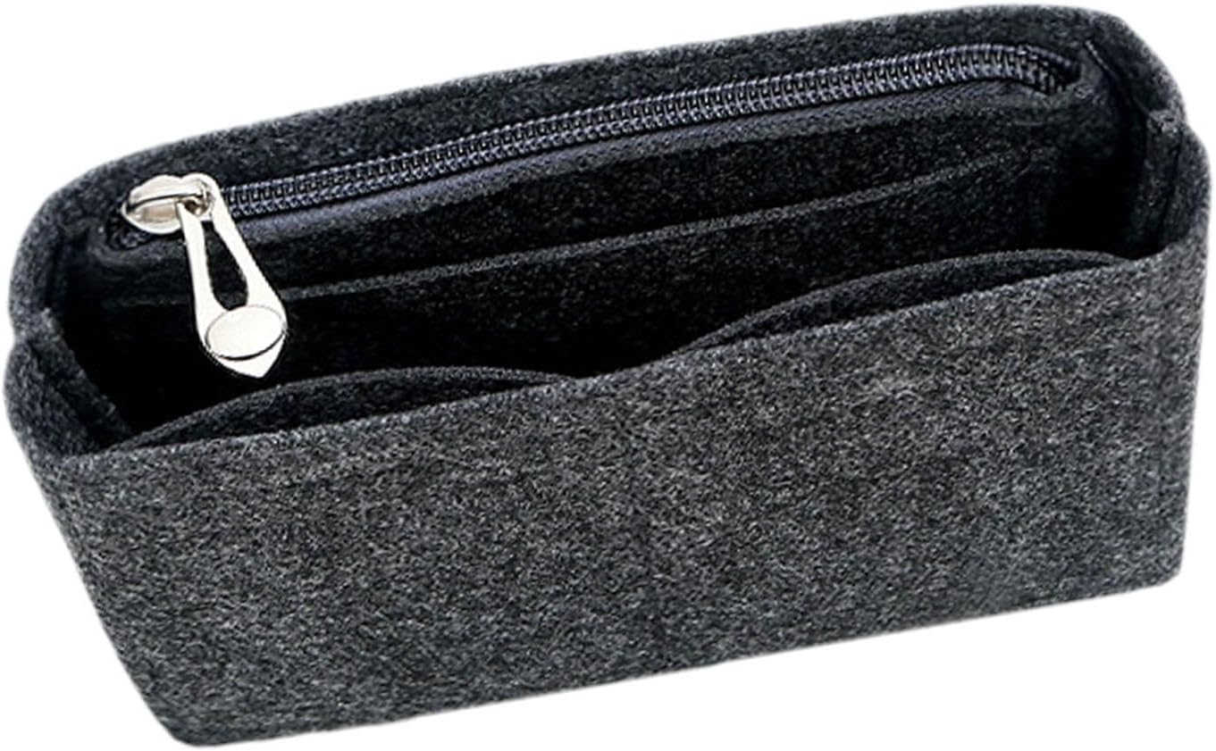 Daooibpa Bag Insert Organizer, Felt Purse Insert Organizer with Zipper, Tote Liner Insert, Multi-Pocket Felt Handbags Organizer for Insert Wallet Organizer image number 4