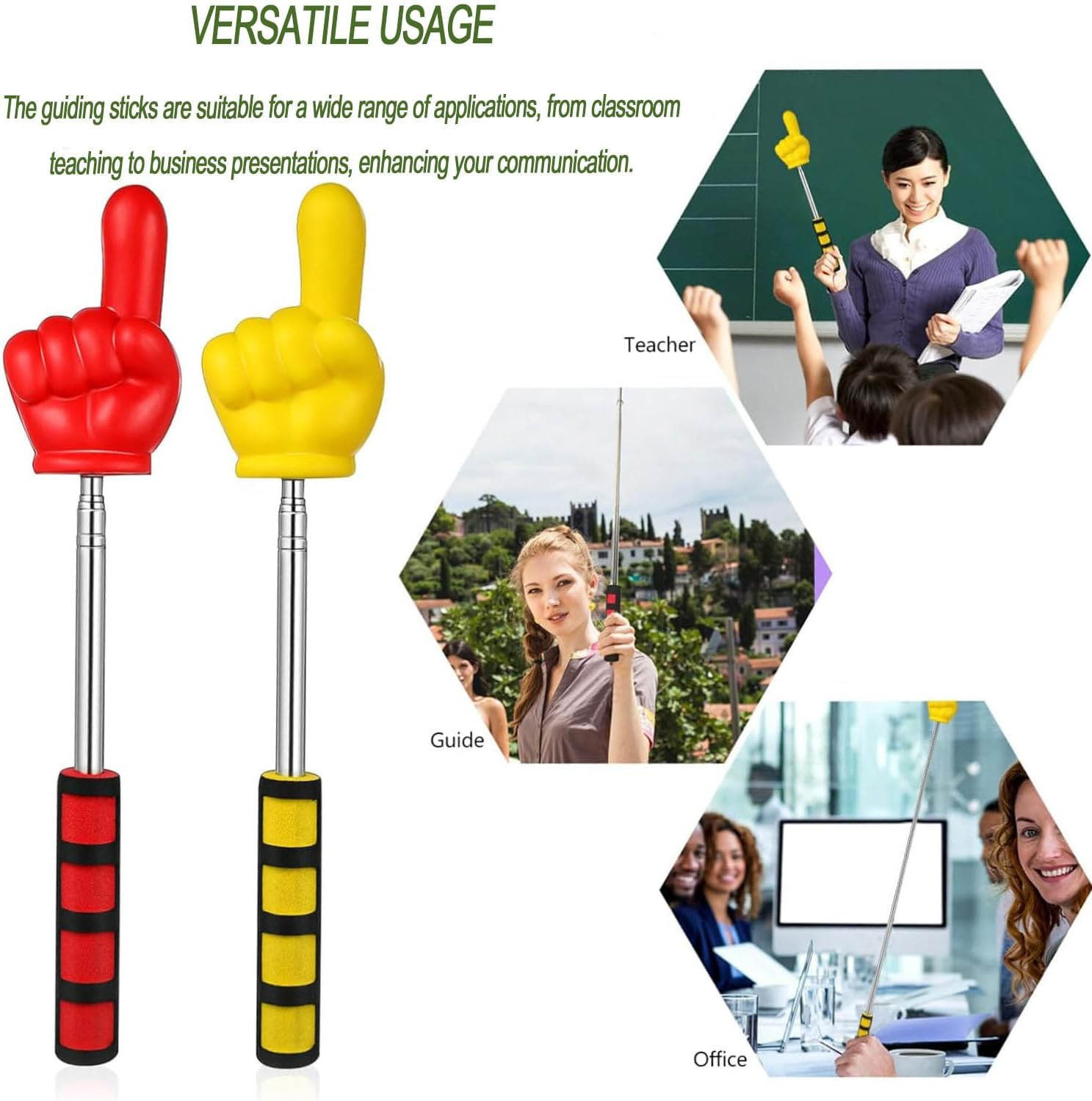 Classroom Supplies - Classroom Stick Supplies Stainless Steel Telescopic Finger Pointer, for Reading & Lectures on Whiteboards (Red) image number 1