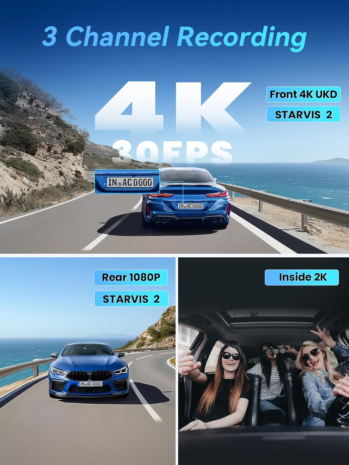 DDPAI Dash Cam 3 Channel Z60 Pro &Pi;link, 4K+1080P+2K Dash Cam, Dual STARVIS 2 Sensors,5G Wifi GPS, Dashcam with Free 32GB Emmc,Night Vision,3" IPS,HDR,ADAS,24H Parking Mode,Loop Recording, G-Sensor image number 4