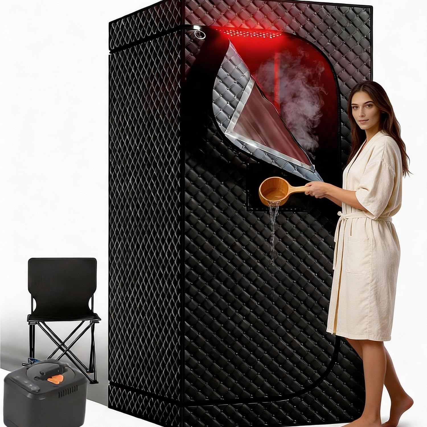 Portable Sauna Tent with Steam 660Nm Red Light & 850Nm Light Device, 3L Steamer, Folding Chair, Personal Sauna Box Sauna Tent Home Sauna