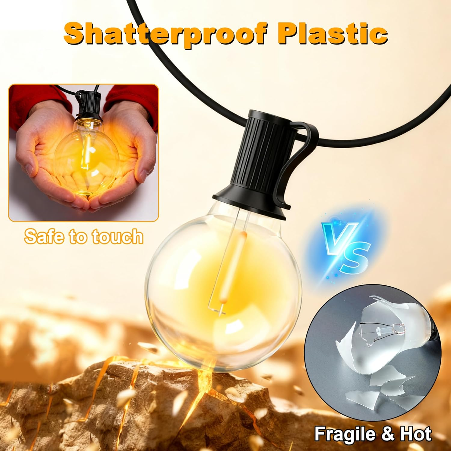 Cozylady Festoon Lights Outdoor 15+2M, String Light with 25+2 G40 Waterproof Shatterproof Bulbs, Plug-In Outdoor Light, Fairy Light for Garden Yard Wedding Party Balcony image number 5