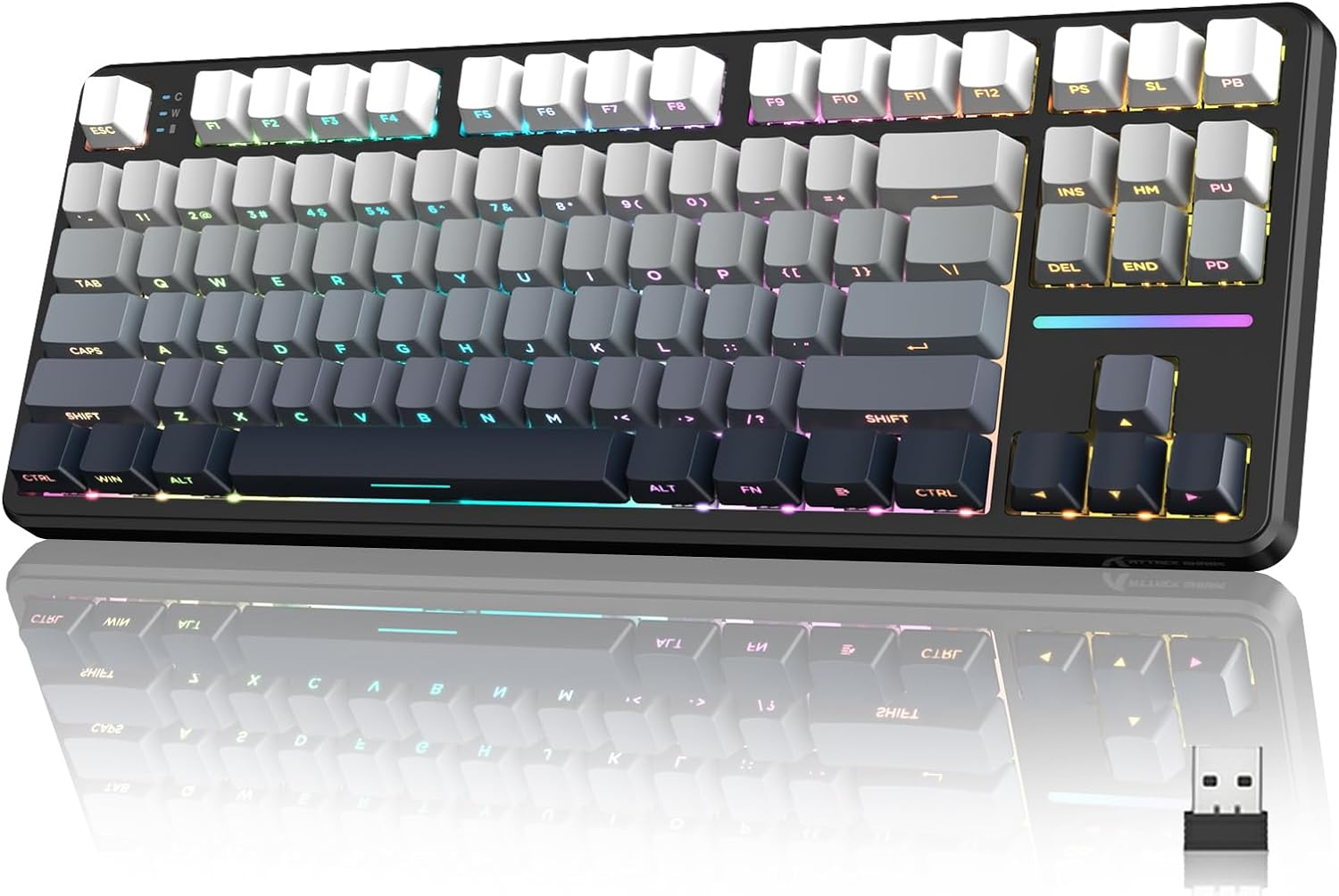 ATTACK SHARK X87 Wireless Gasket Mechanical Keyboard,Tkl Tri-Mode Bt5.0/2.4Ghz/Usb-C Gaming Keyboard,Hot Swappable,Side Printed PBT Keycaps,Pre-Lubed Strawberry Switche RGB Backlit Keyboard-Moon Night