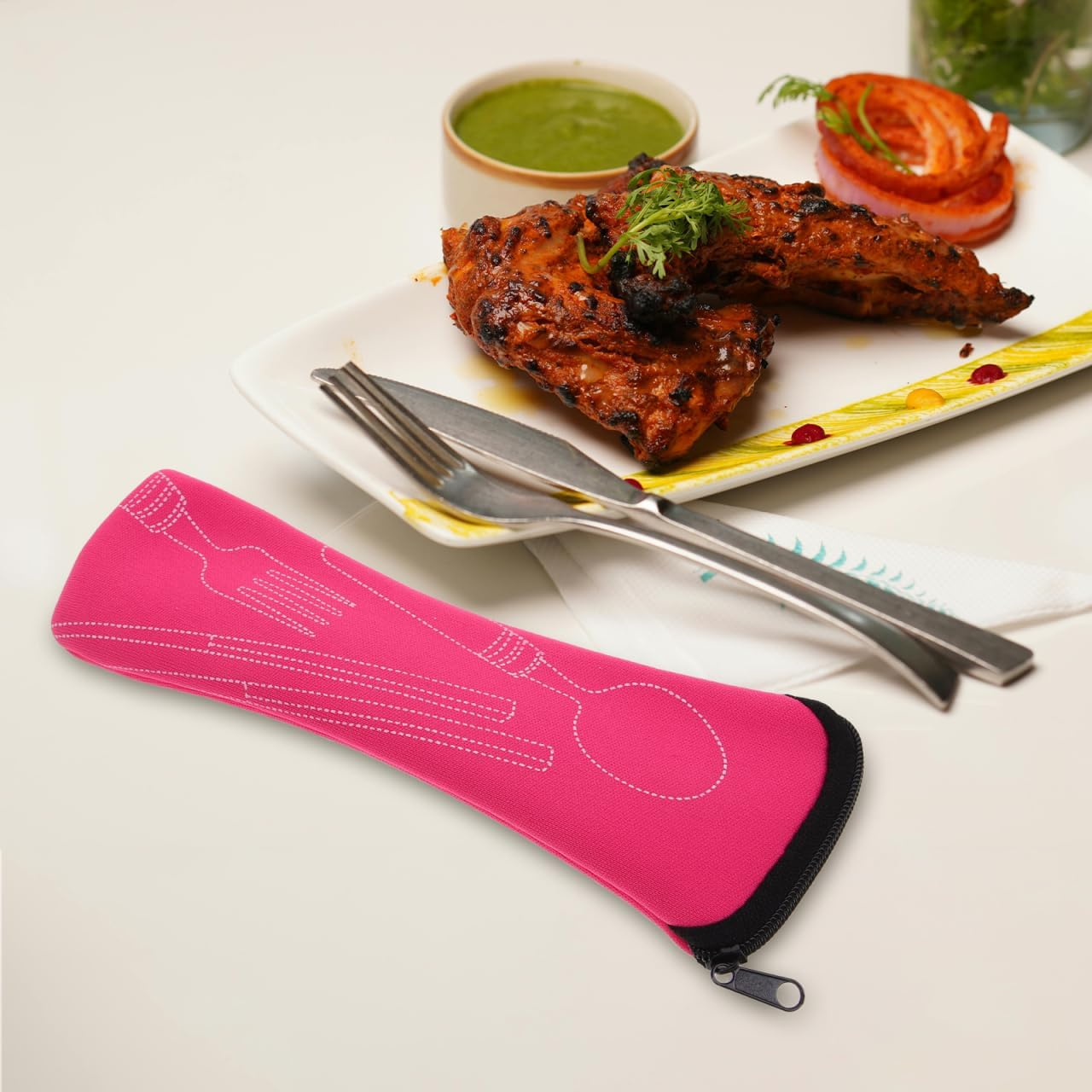 Garneck 4Pcs Portable Cutlery Storage Pouch: Multi-Function Flatware Utensil Bag for Outdoor Travel Camping Dinnerware Carrying Case for Fork Spoon Knife Chopsticks image number 6