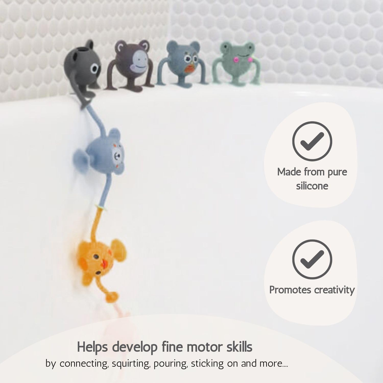 Cherub Baby Silicone Suction Baby, Kids and Toddler Squeeze Bath Toys, BPA Free, Dishwasher Safe, Water Toys for Bathtub &ndash; Entire Zoo Collection - Pastel - Pack of 12 image number 1
