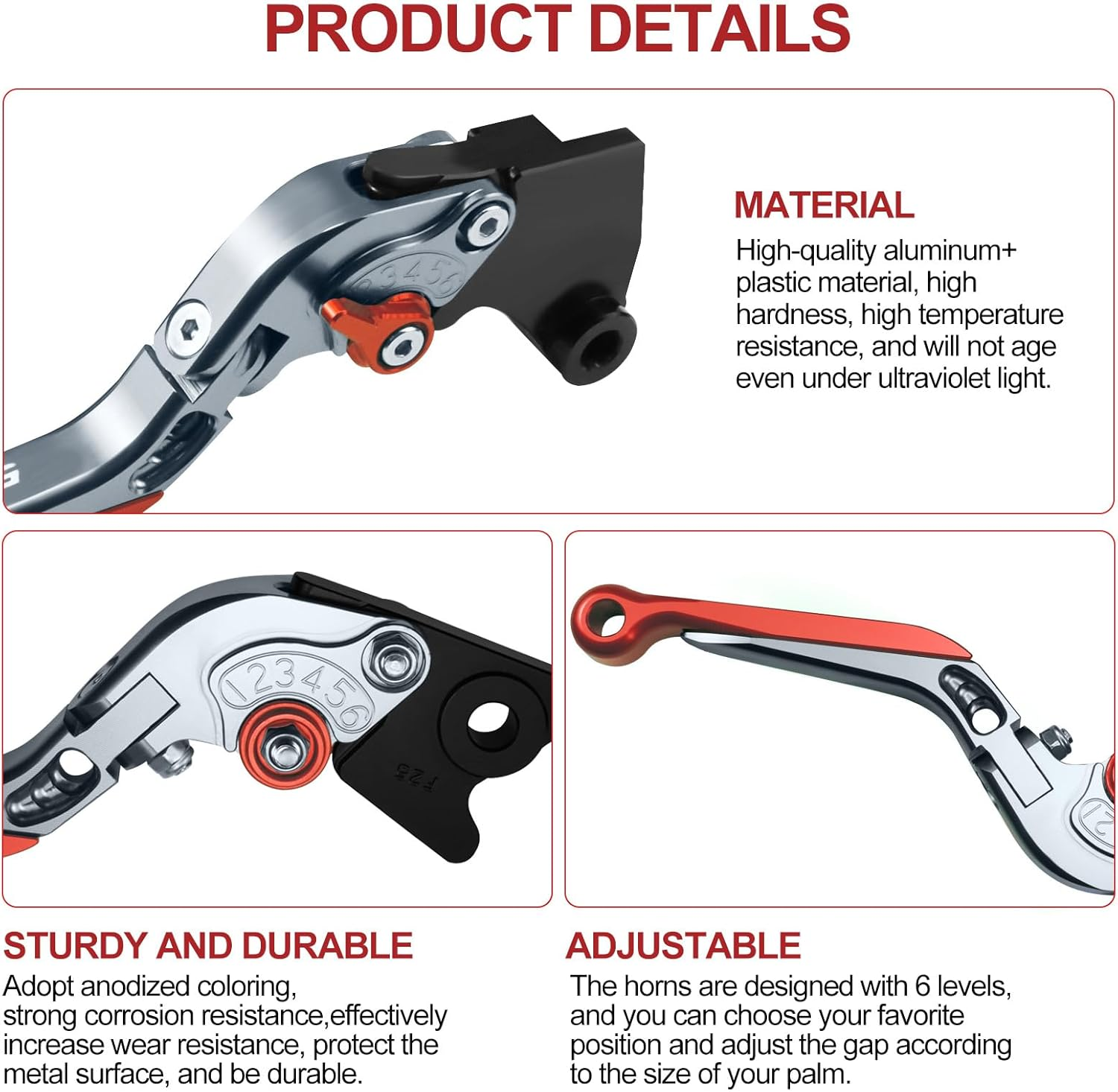 XIDAODIT for Kawasaki NINJA500 Ninja 500 Z500 Z 500 SE 2024 2025 Motorcycle Clutch Lever Adjustable Handlebars Brake and Clutch Levers Set (Red) image number 4