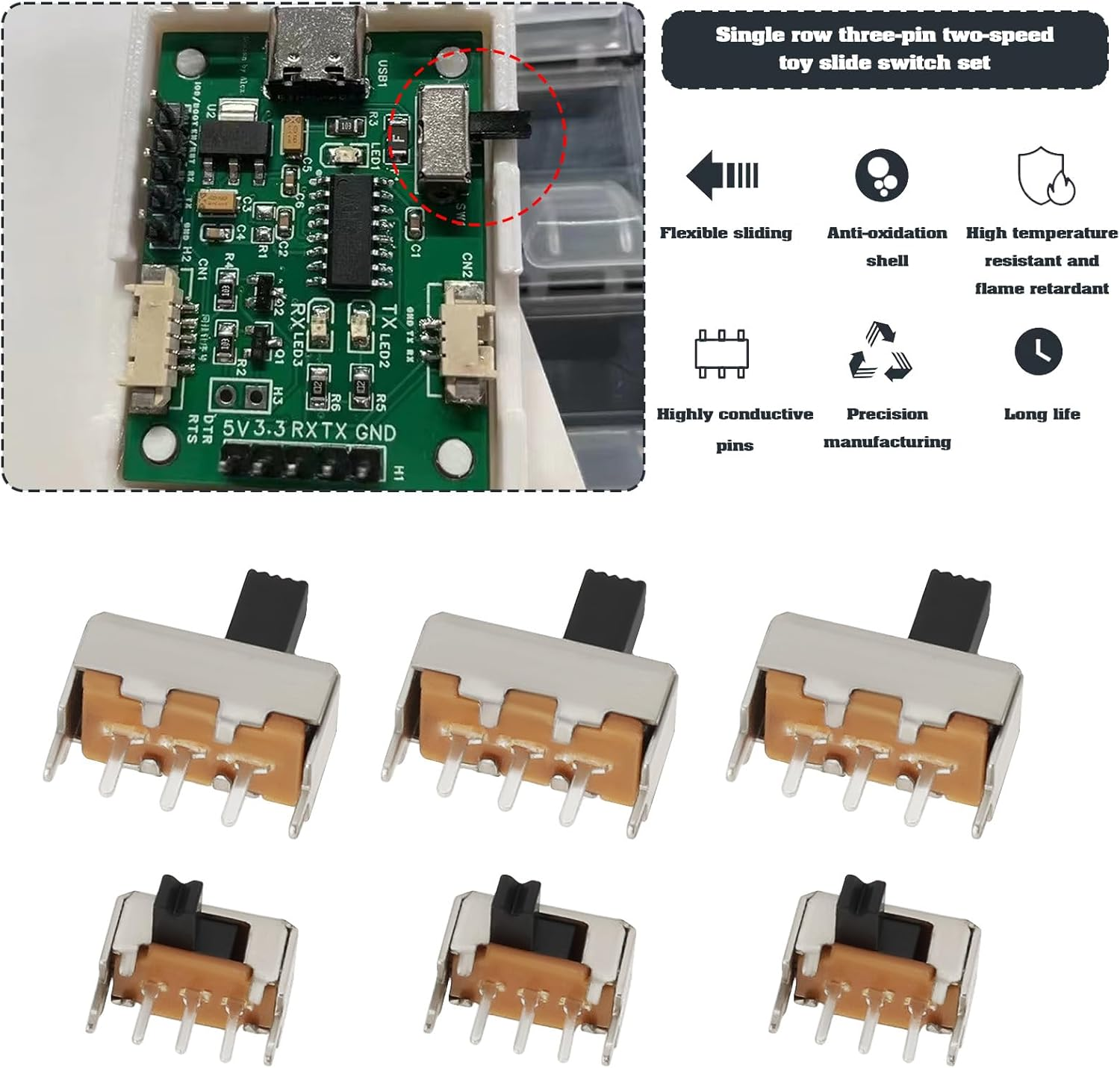 Be in Your Mind 100Pcs Mini Vertical Slide Switch Locking Toggle Switch SS12F44 SK12D07VG3 for Toy Audio Equipment Electronic Musical Instruments DIY image number 5