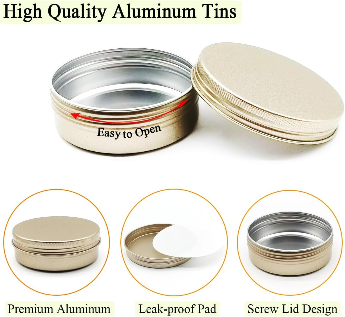 Wopanxye Aluminum Tin Cans, 6Pcs 100Ml/3Oz Metal round Storage Tin, 100Gram Makeup Sample Container, Empty Travel Tins for Candle, Salve, Cosmetics, Face Cream, Lip Gloss Balm, Paints, Tea, Matte-Gold