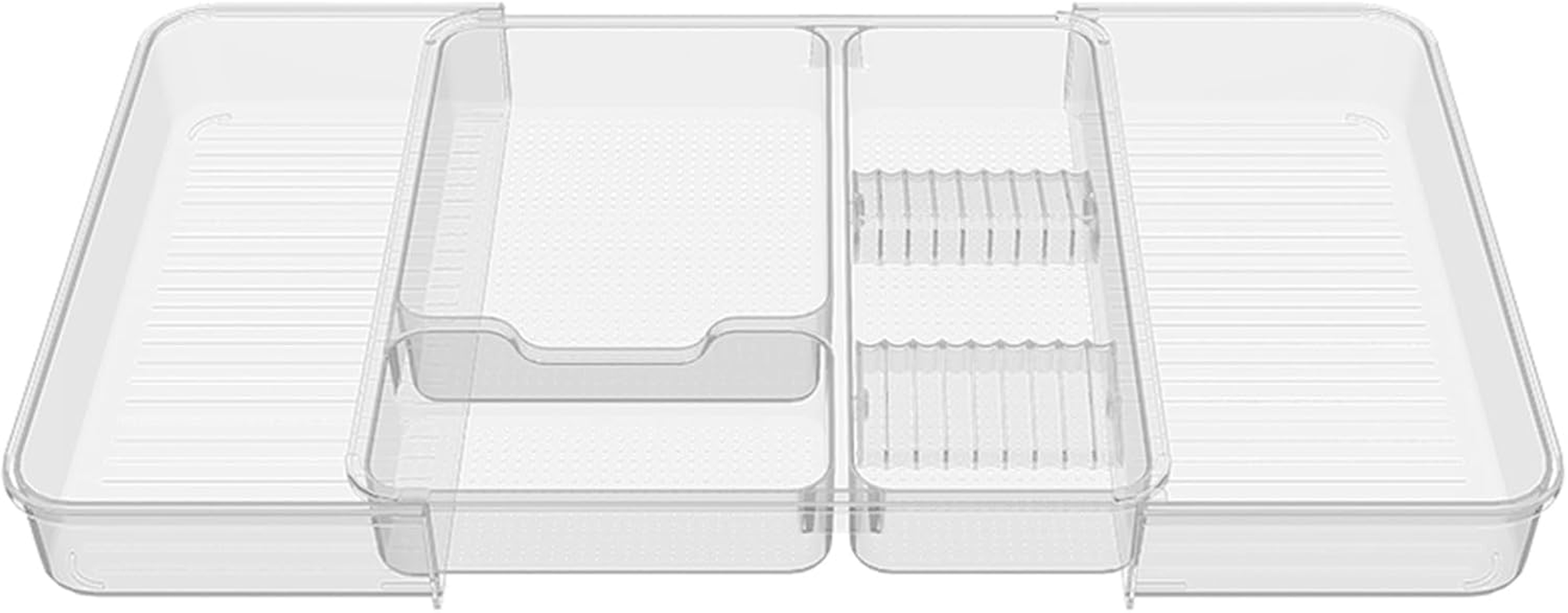 Ruaizel Cutlery Drawer Organiser, Expandable Utensil Tray with Adjustable Dividers, Adjustable Silverware and Flatware Holder for Kitchen Spoons Forks Knives, 28-48.5Cm (Transparent) image number 2