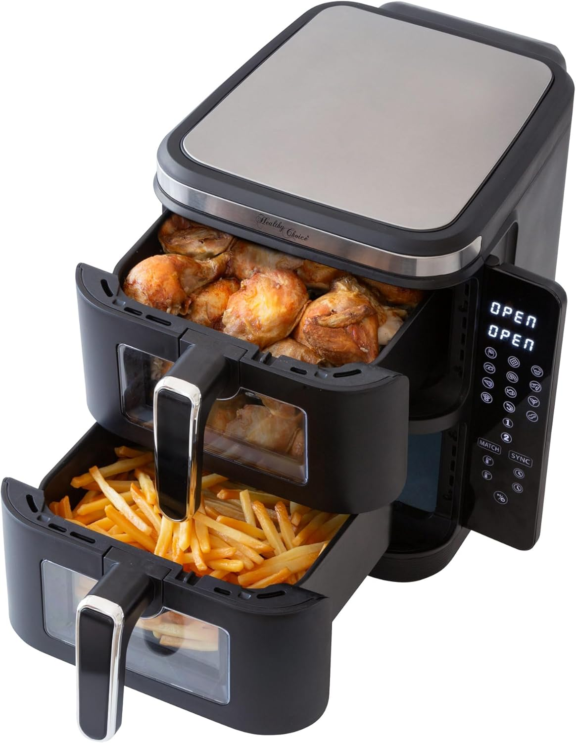 Healthy Choice 2400W 11L Double Decker Digital Dual Zone Air Fryer with 2 Cooking Zones, Foldable Screen, Space-Saving Design, 25Cm Wide for Efficient Cooking image number 6