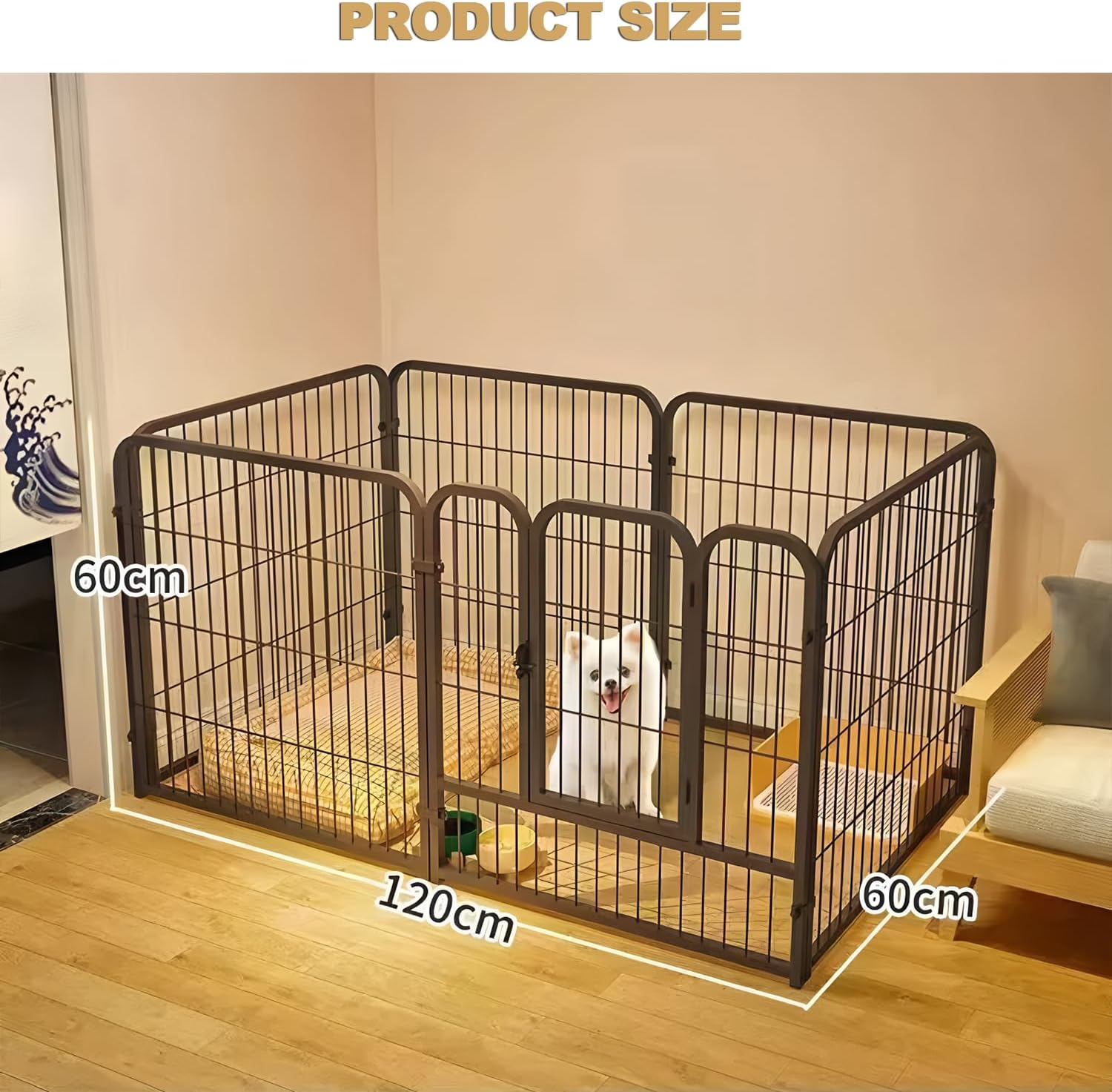 Metal Dog Playpen,6-Panel 24" Pet Playpen with Door,With Door Anti-Rust Exercise Fence,Indoor/Outdoor Dog Pen for Small and Medium Dogs Play,Foldable (Black) - Black image number 2