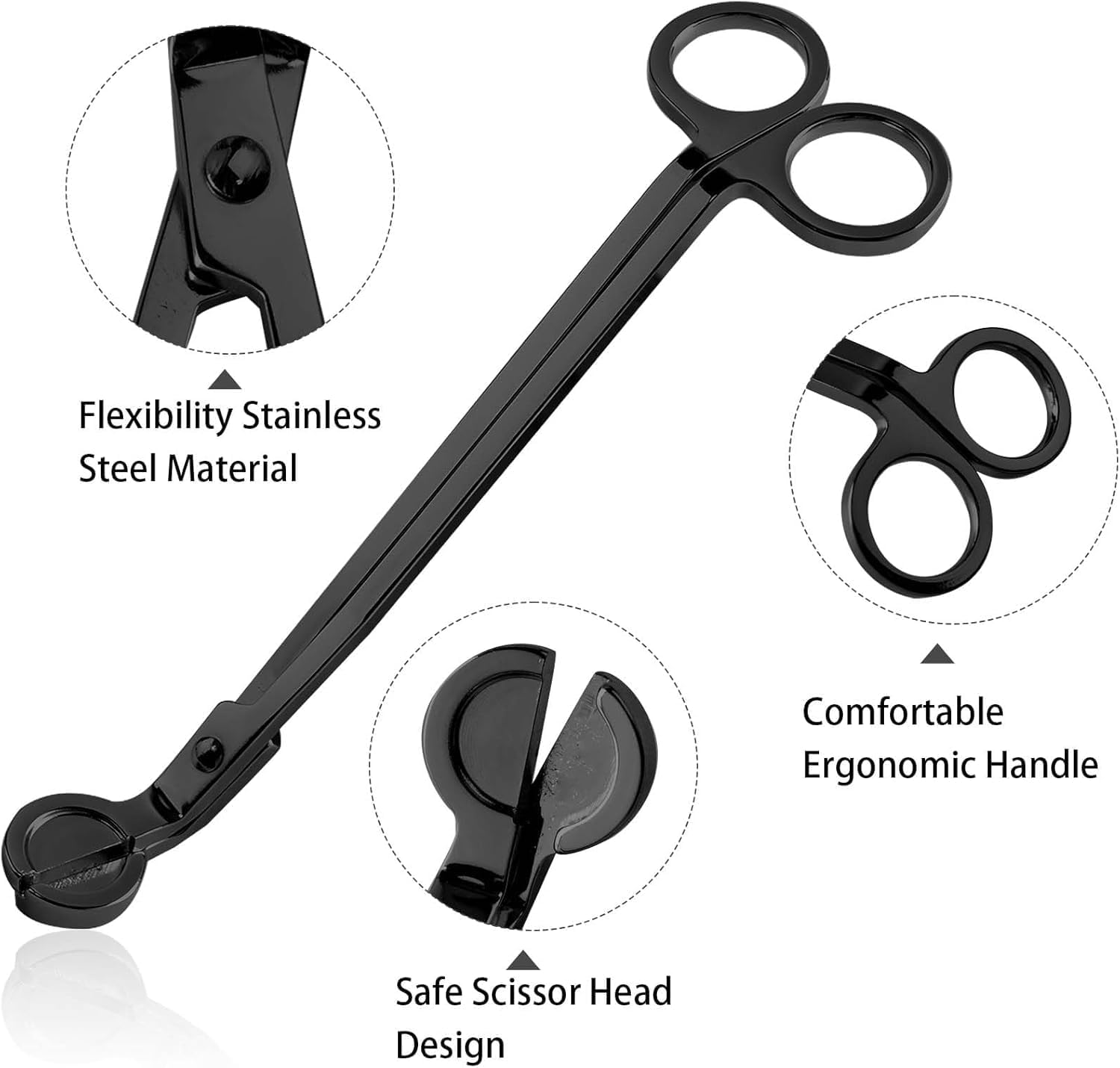2 Pcs Candle Wick Trimmer Set, 1 Stainless Steel Polished Candle Wick Trimmer and 1 Candle Hook, Reaches Deep into Candles to Cut Spent Wicks（Black） image number 6