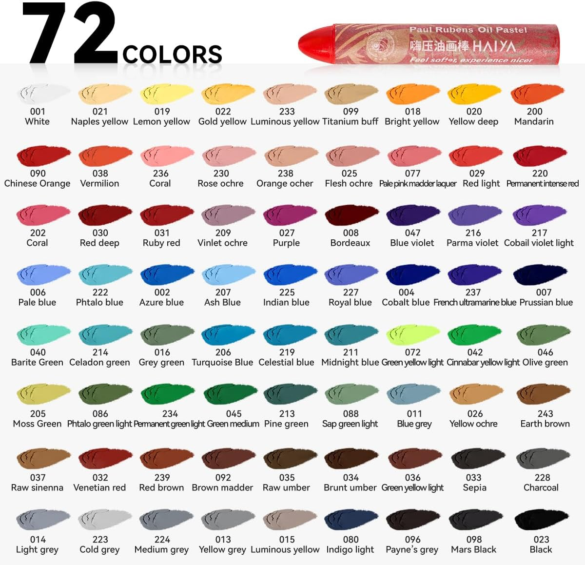 Paul Rubens Creamy Artist Oil Pastels for Artists, 72 Colors Artist Soft Oil Pastel Set Vibrant, Art Supplies for Artists, Beginners, Students, Art Painting Drawing image number 1