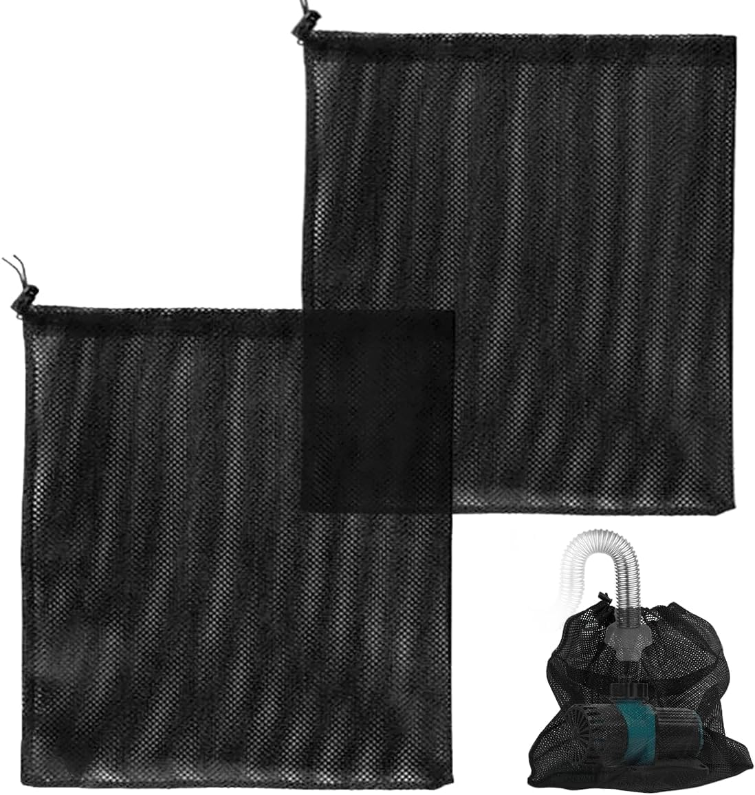 Pump Barrier Pond Filter Bag with Drawstring, 2Pcs Black Media Large Pump Mesh Bags, Pond Pumps Filter Mesh Bags, Drawstring Ponds Meshs Pumps Filters Bag for Outdoor Ponds, Small