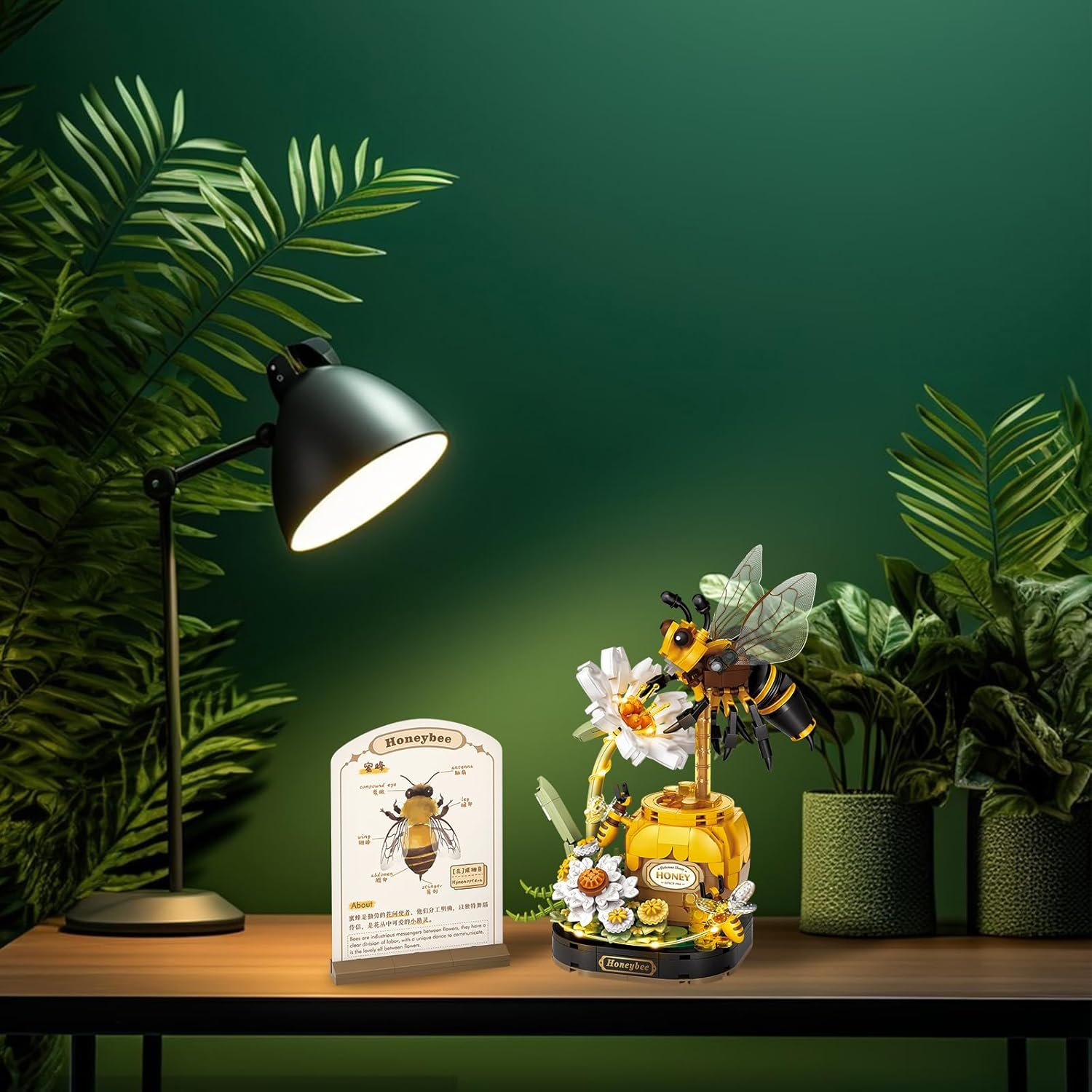 MEIEST Insect Flower Building Blocks Set,Colorful Construction Building Bricks Toy with a Science Popularization Card,Creative Home Decoration (Honeybee) image number 5