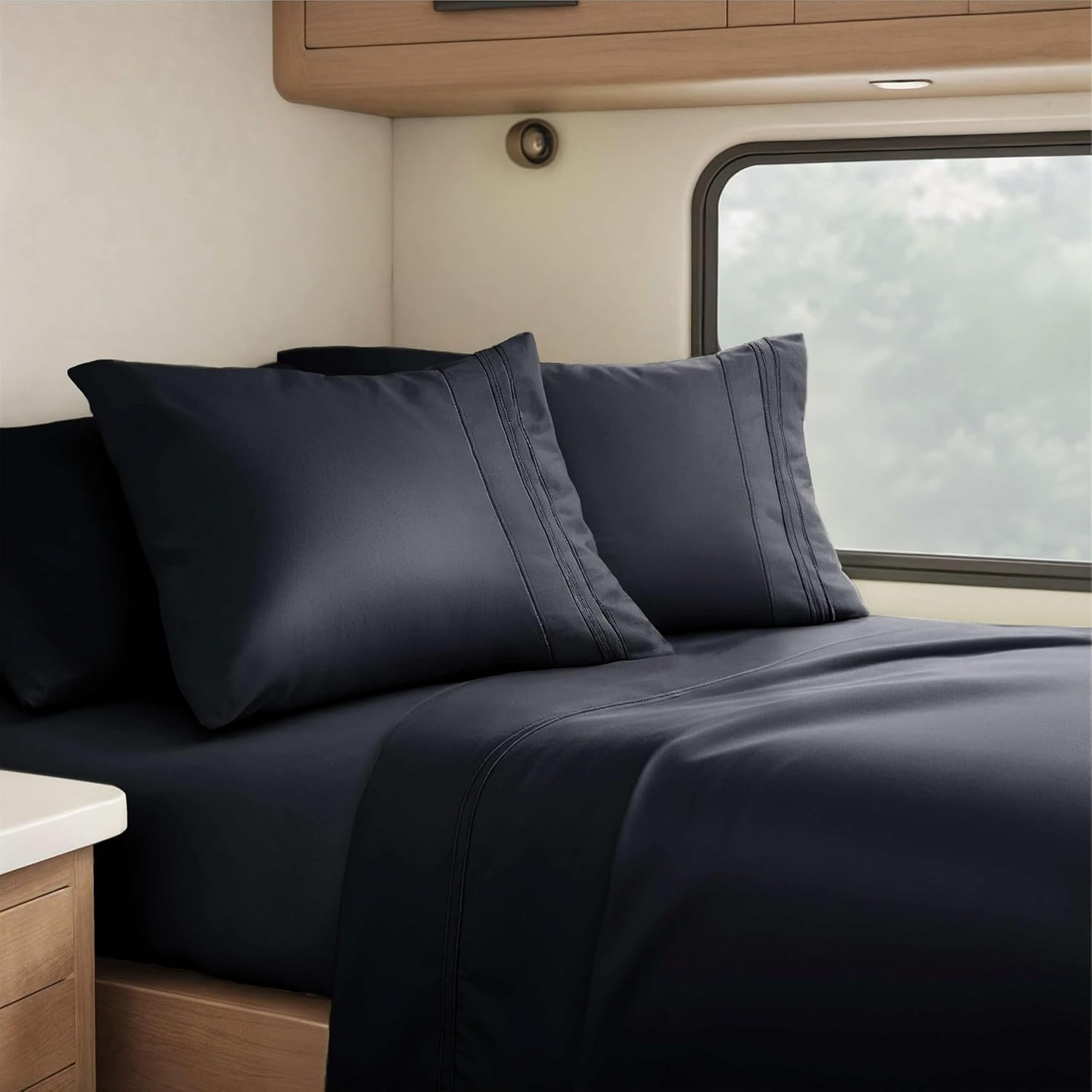 Clara Clark RV Queen Sheets, 6 Piece RV Sheets Set - Hotel Luxury Sheets for RV Bunks, Super Soft Bedding Sheets & Pillowcases, RV Short Queen Sheets, Navy Blue