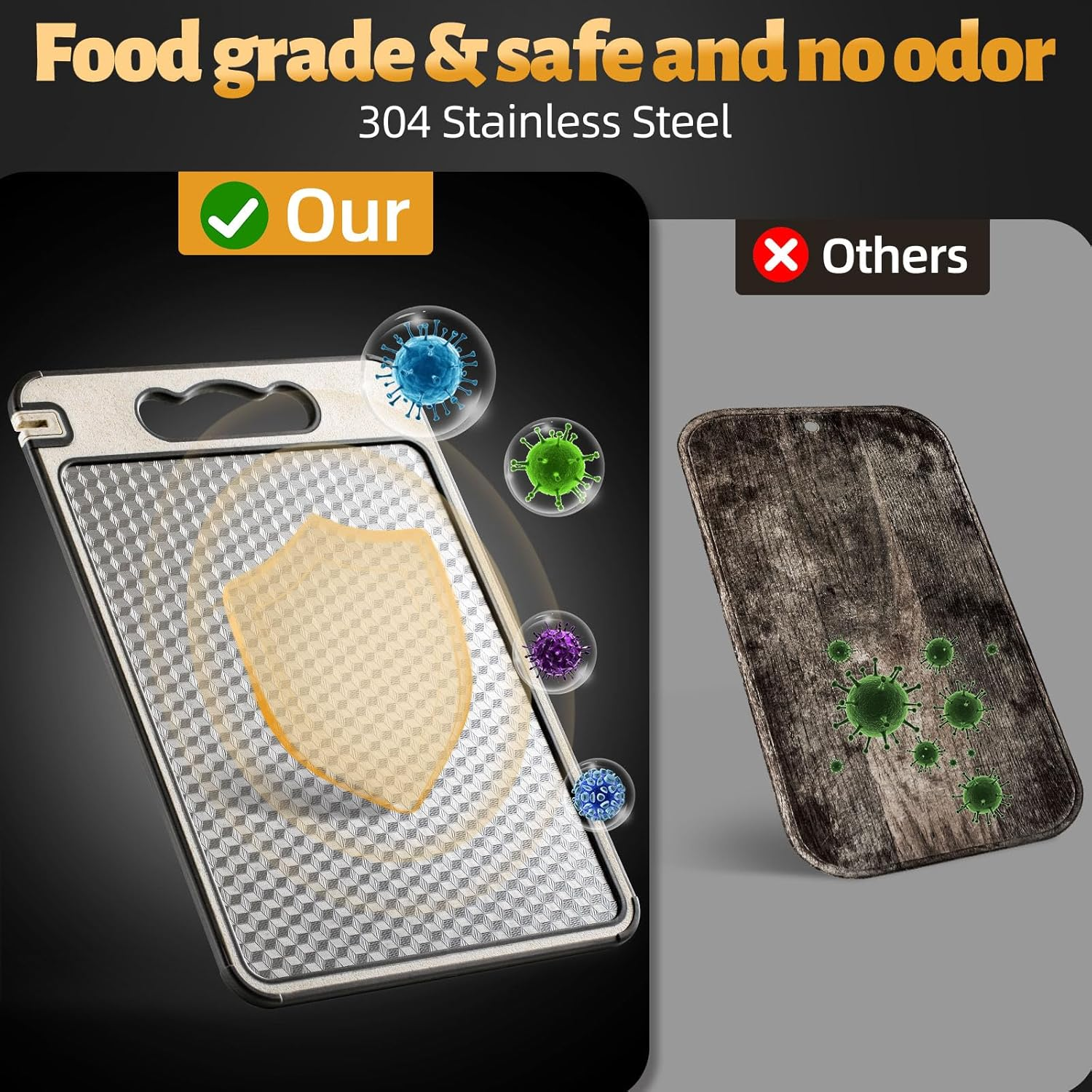 Stainless Steel Cutting Board for Kitchen, Double Sided Non-Slip Scratch-Resistant Mesh Design with Juice Groove Food-Grade Wheat Straw PP Large Chopping Board（15&times;10 In）Easy to Clean ﻿ image number 2