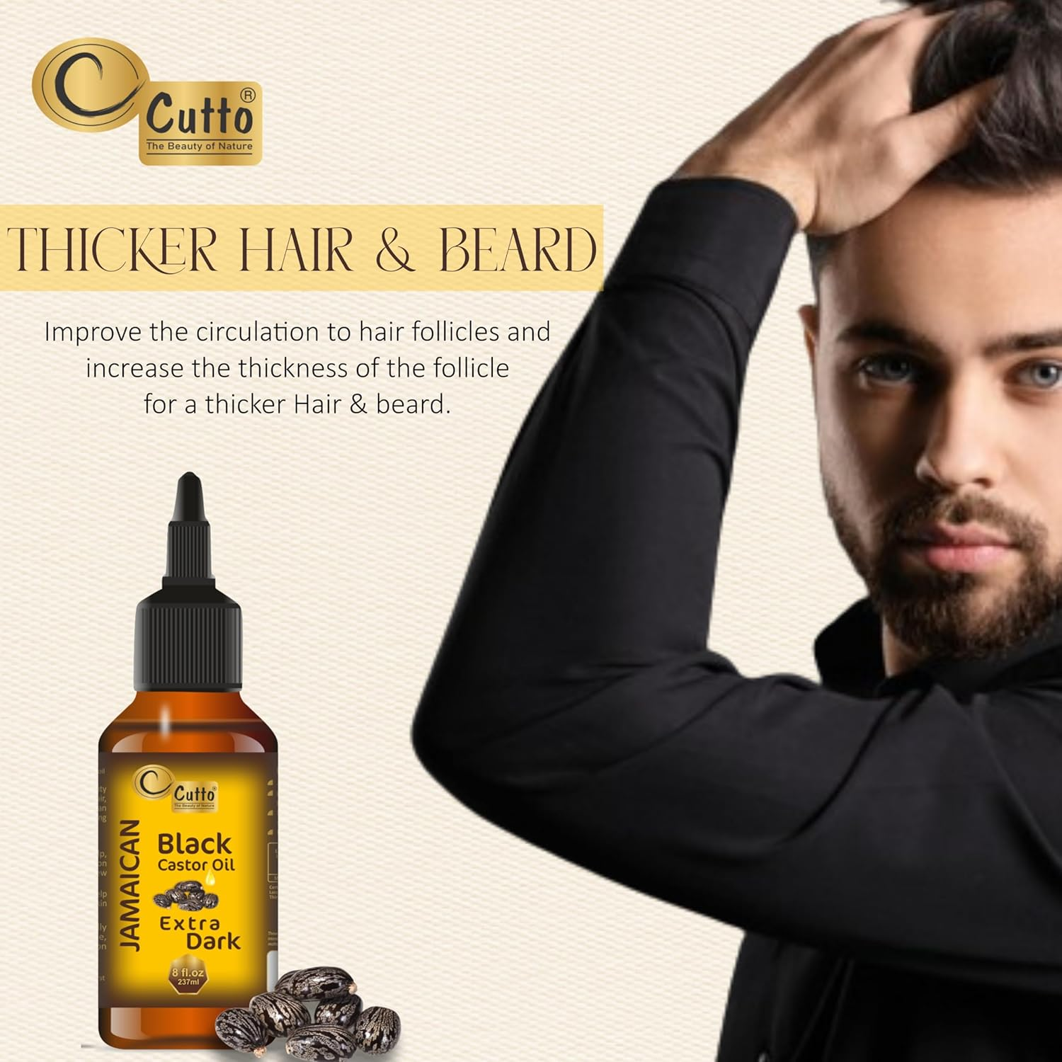CUTTO -THE BEAUTY of NATURE Organic Extra Dark Jamaican Black Castor Oil (237Ml), with Traditional & Typical Handmade Roasted Castor Beans I Good for Hair and Skin Health image number 4