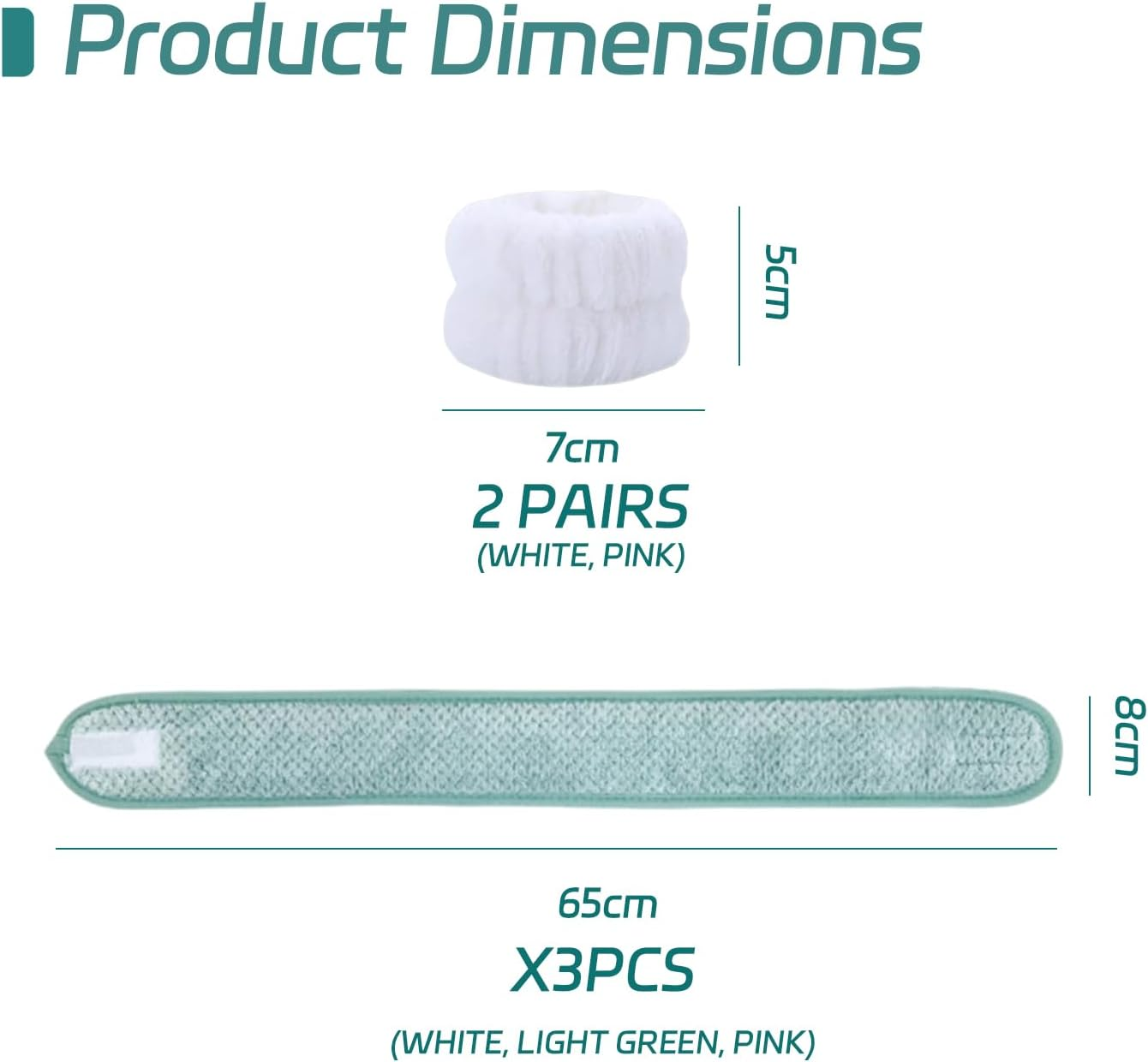 Pack of 3 Face Wash Hair Bobbles and 2 Pairs of Face Wash Bracelets, Women'S Hair Bobbles, Soft Absorbent Hair Bobbles, Adjustable Hair Bobbles, Elastic Hair Bobbles image number 2