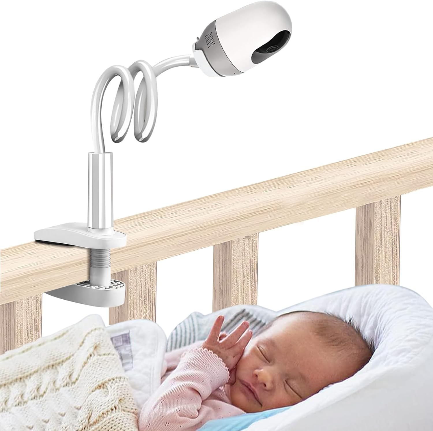 Eymann Universal Baby Monitor Holder-Flexible Baby Monitor Mount with 1/4 Screw,No Drilling Required Crib Camera Stand,Compatible with Arlo, Motorola, Hello Baby and Most Monitor Cameras(Clip on 0.8M) image number 5