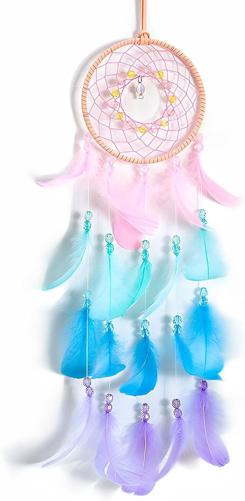 Oundarm Pink Dream Catcher Wall Hanging Ornament with Colorful Feathers Beads for Girls Women Kids Adults, Handmade Dream Catcher Home Decor for Window Nursery Bedrooms Accessory image number 5