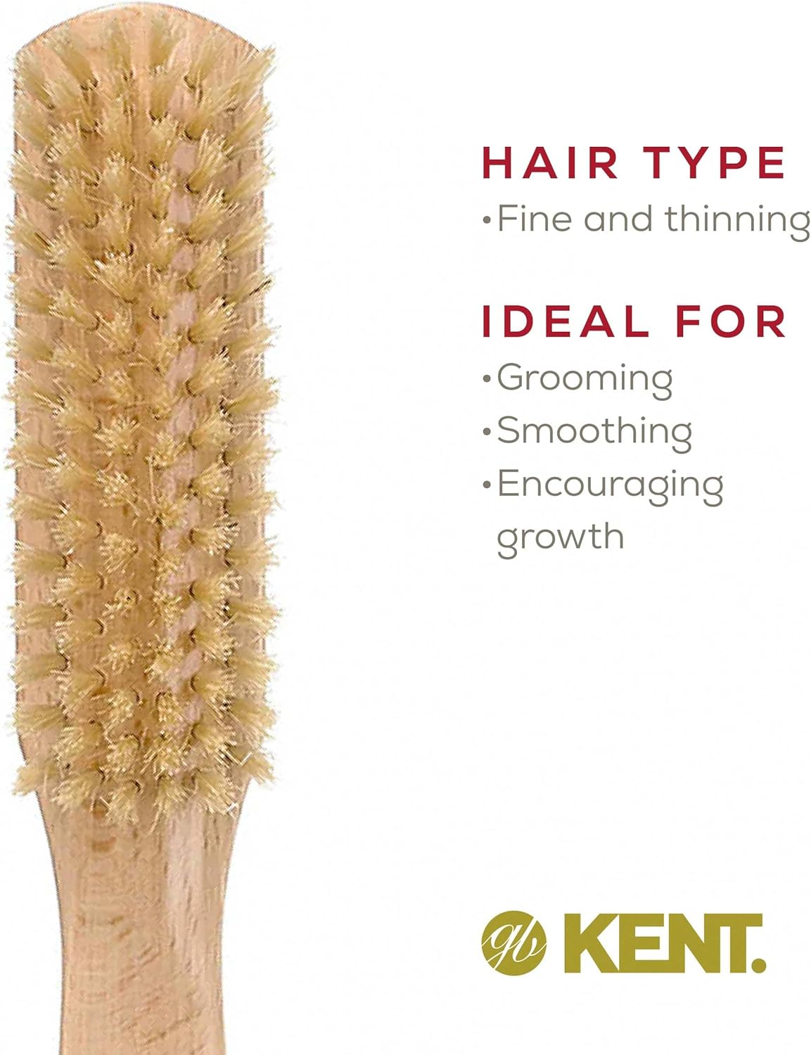 Kent LG3 Finest Hair Brushes for Women - Natural Beechwood and Boar Bristle Narrow Hairbrush for Fine or Medium Thickness Hair All Lengths - Dry Brush for Styling, Straightening, and Stimulating Oils image number 1