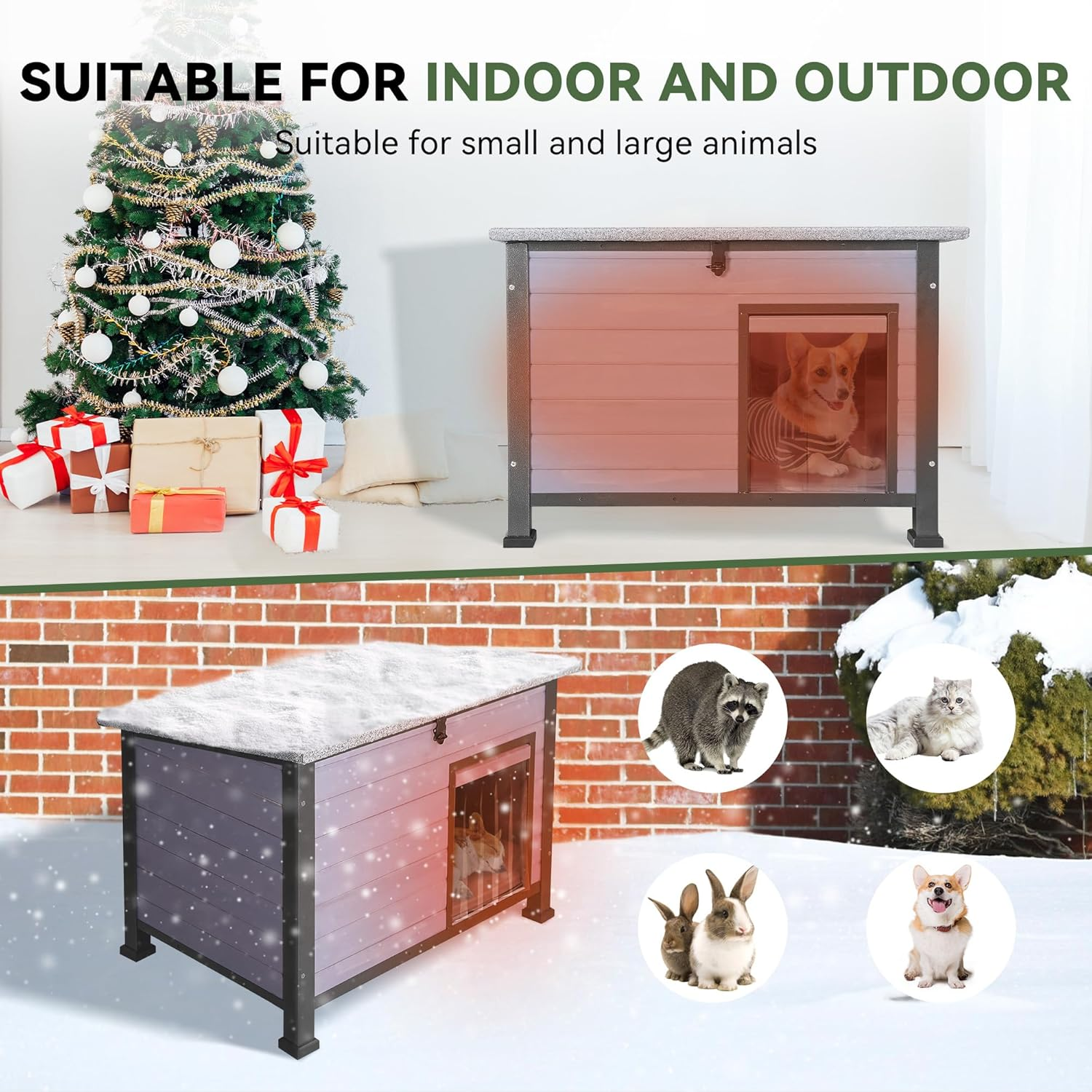 Seiyierr Insulated Dog House Outdoor with Removable Liner for Winter, Upgrade Anti-Chewing Iron Frame Heated Large Houses, Weatherproof Dog Shelter for Puppies, Cats