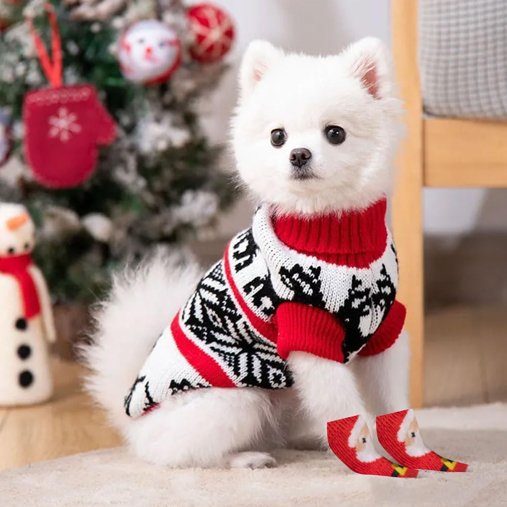 Christmas Non-Slip Socks for Dogs Christmas Socks for Medium Puppies Cats Indoor Non-Slip Dog Socks Santa Soft Elastic Paw Protection Pets Keep Warm, M, Pack of 4 image number 5
