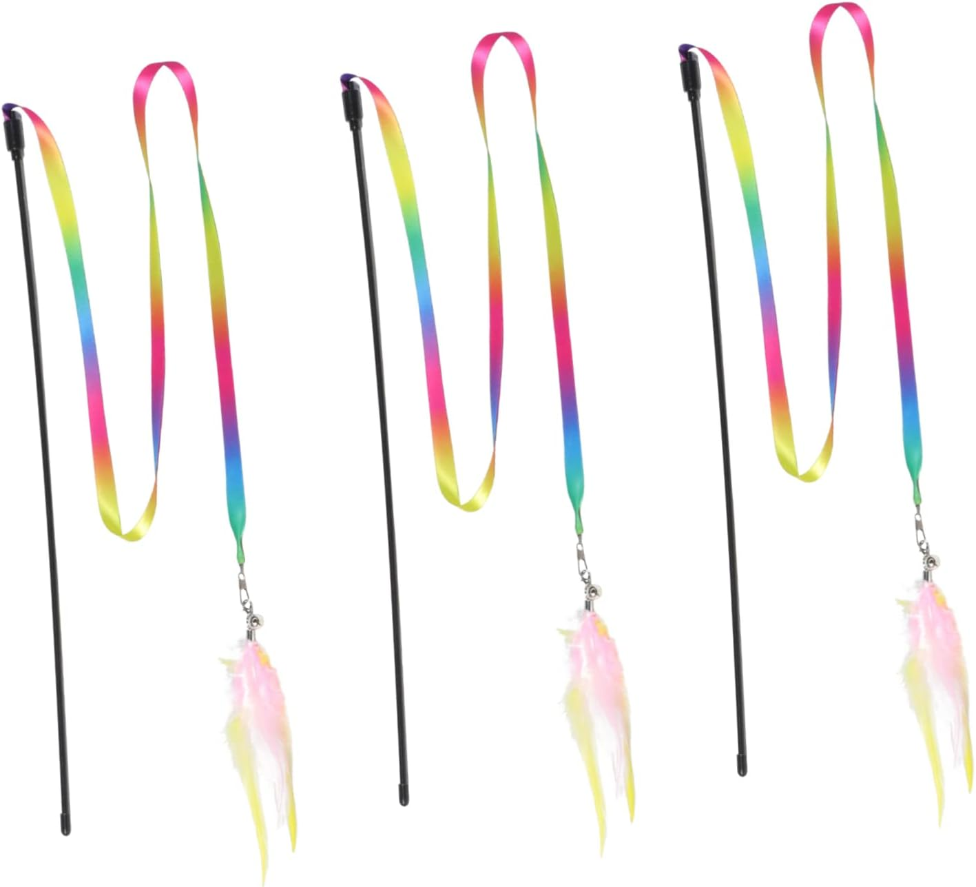 WEKAMOS 3Pcs Cat Teaser Wands Rainbow Satin Ribbon Lightweight Long Handle Cat Toys for Indoor Play and Exercise image number 5