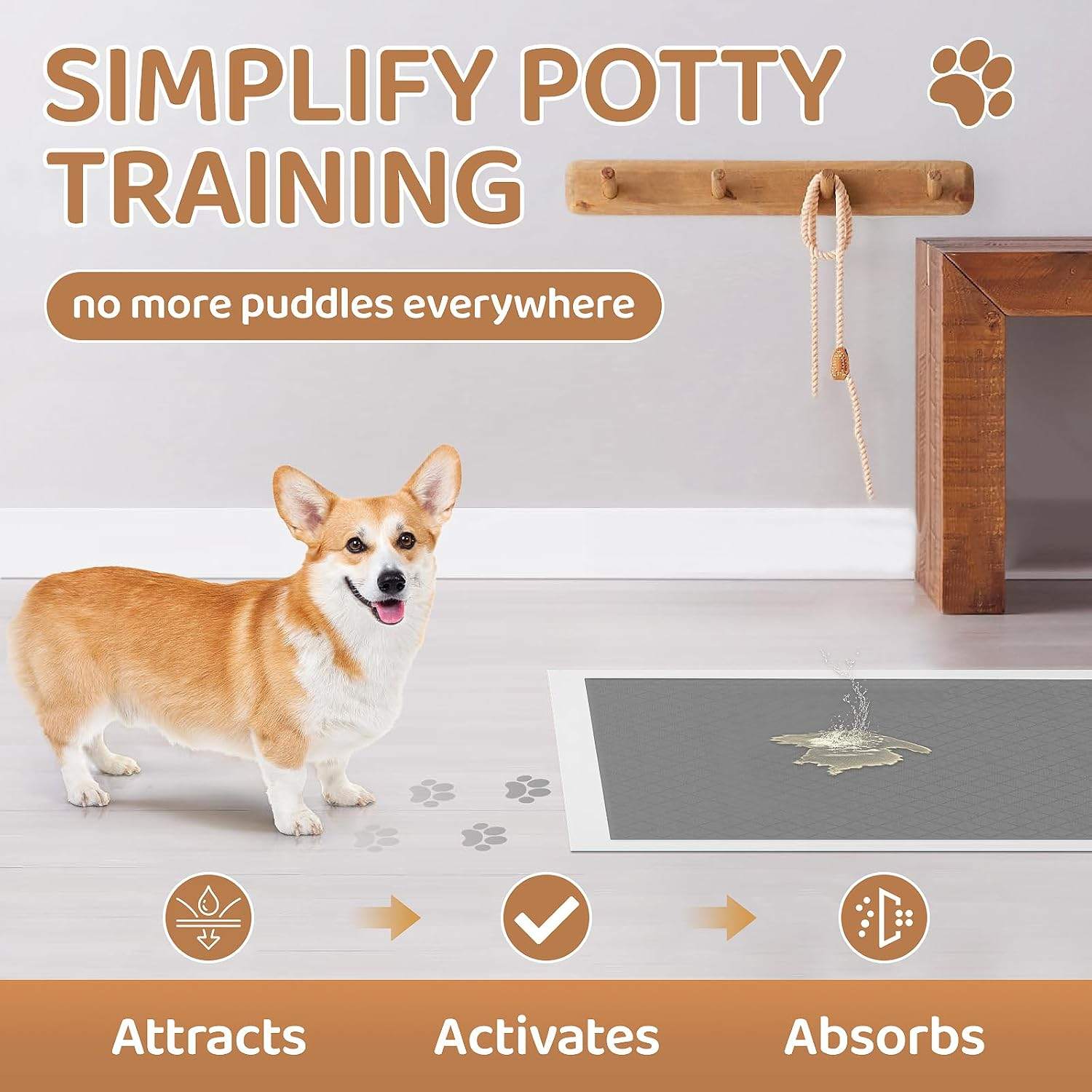 JORAGO Puppy Pads 100Packs - Bamboo Charocoal Dog Pee Training Pads, Disposable Dog Urine Pads, Leak Proof Quick-Dry & Super Absorbent Pet Piddle and Potty Pads for Puppies, Cats, Rabbits, 33X45Cm image number 2