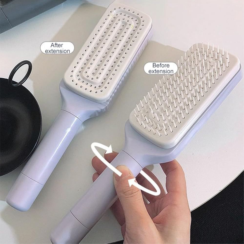LEDON Rotating Lift Hair Comb - One-Button Cleaning Women Telescopic Massage Comb with Air Cushion, Anti-Static & Tangle-Free Design for Smooth Detangling & Styling (Purple) image number 1