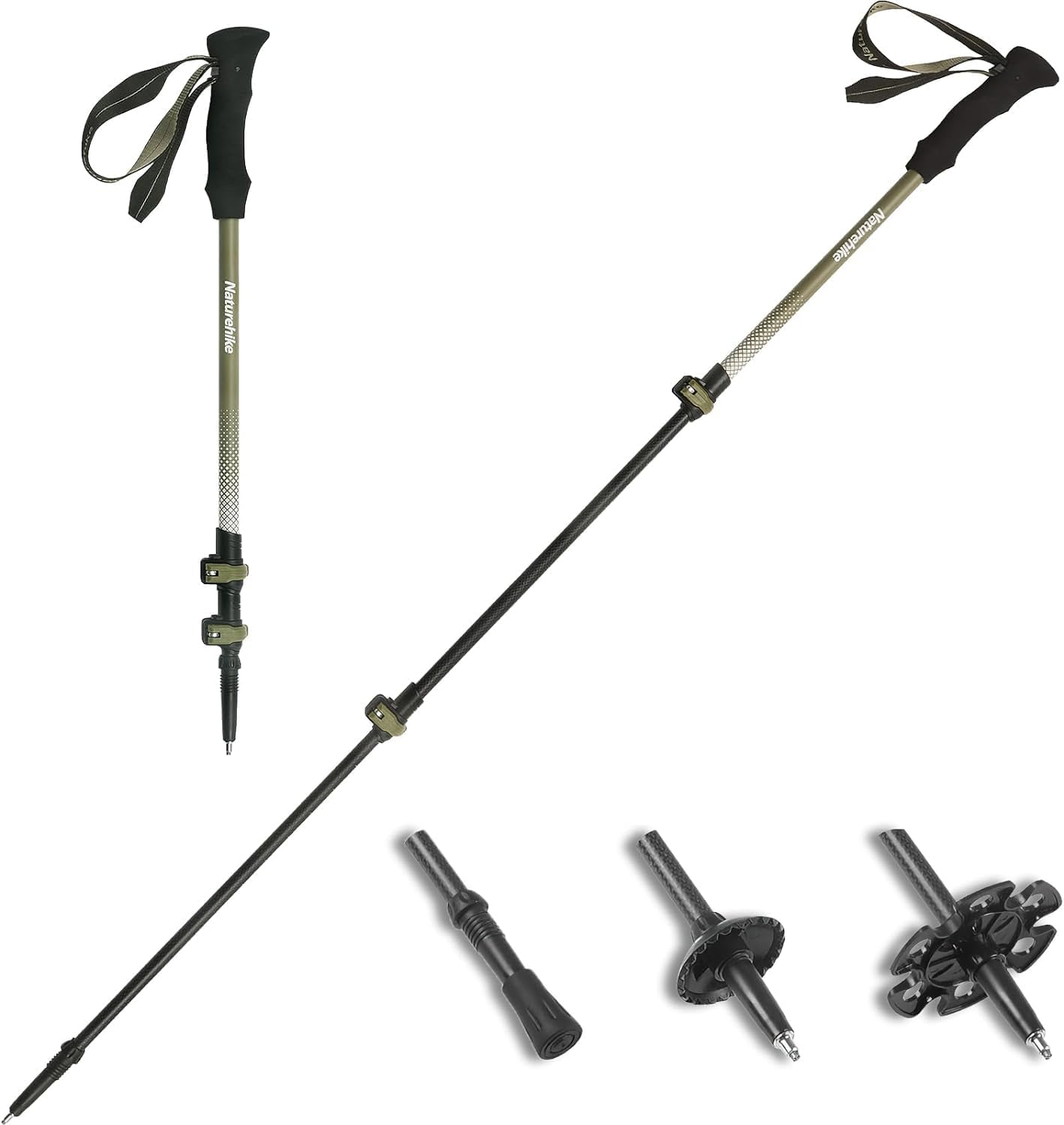 Naturehike 3K Carbon Fiber Trekking Poles-Collapsible and Telescopic 3 Section Ultralight Hiking Poles for Women Men Walking Poles Travel Backpacking Camping