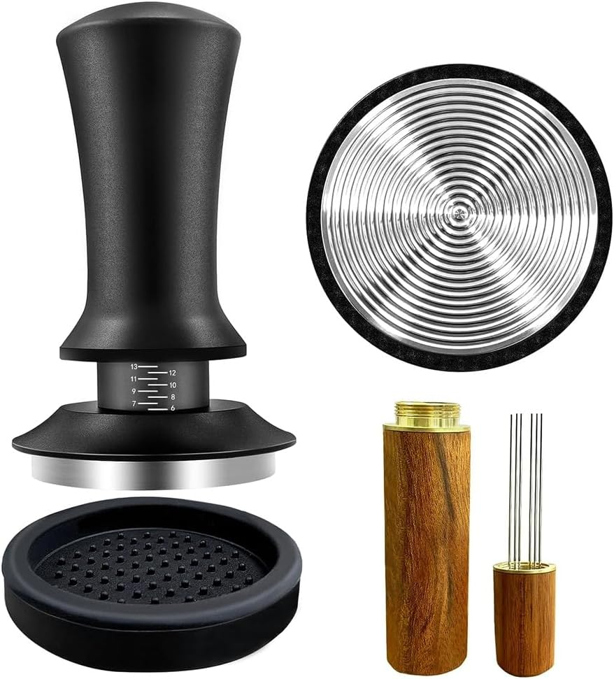 Veumoie Coffee Espresso Tamper 51Mm with WDT Tool Calibrated Spring Loaded, with Silicone Mat, for Espresso Coffee Machine Easy Install Easy to Use