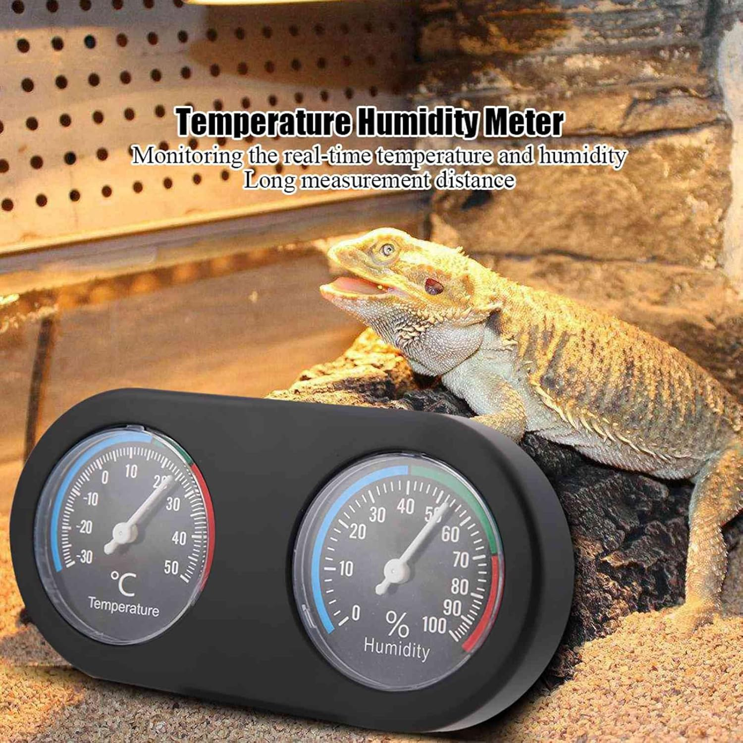 Tnfeeon Dual Dial Reptile Thermometer Hygrometer, Mini Analog Gauge, Temperature Range -22 to 122&deg;F, Ideal for Lizard and Tortoise