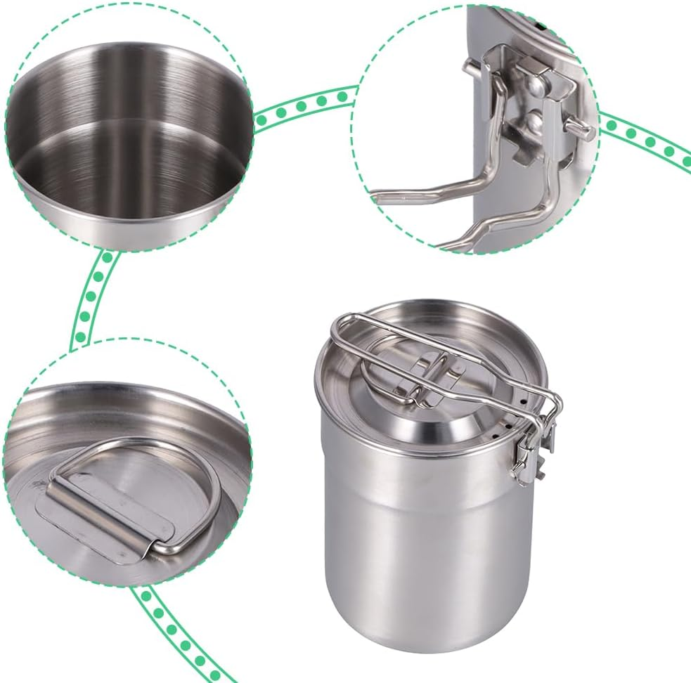 Camping Cup Pot, Foldable Locking Handle Vented Lids Outdoor Lightweigh Travelling Cook Pots 1L Stainless Steel Water Mug for Hiking Backpacking Picnic Open Fire Cooking image number 6