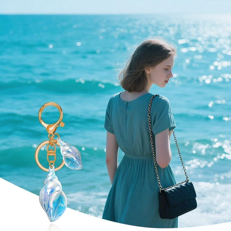 Beach Bag Accessories for Women Girls Seashell Charms for Handbag Backpack Beach Keychains for Purse Tote Bag Conch Shell - Black image number 3