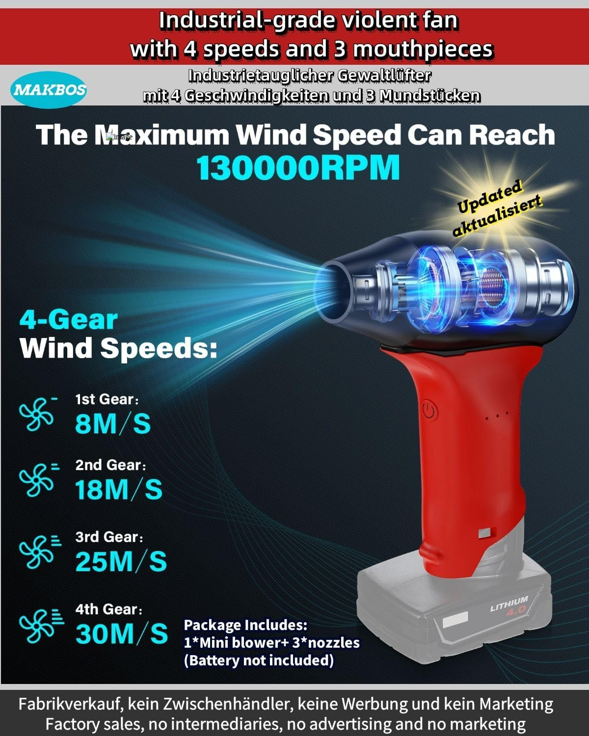 Blower Leaf Blower for Milwaukee 12 V M12 Battery, Mini Jet Dry Blower, Compressed Air Duster, Dust Blower, Electric Dust Blower 130,000 RPM High Speed Blower, Turbo Dryer Car (No Battery) image number 6