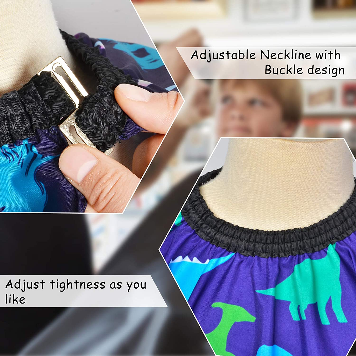 Kids Haircut Cape, Unicorn Dinosaur Barber Cape with Adjustable Neckline, Hair Cutting Cover Apron Gown for Girls Boys image number 5