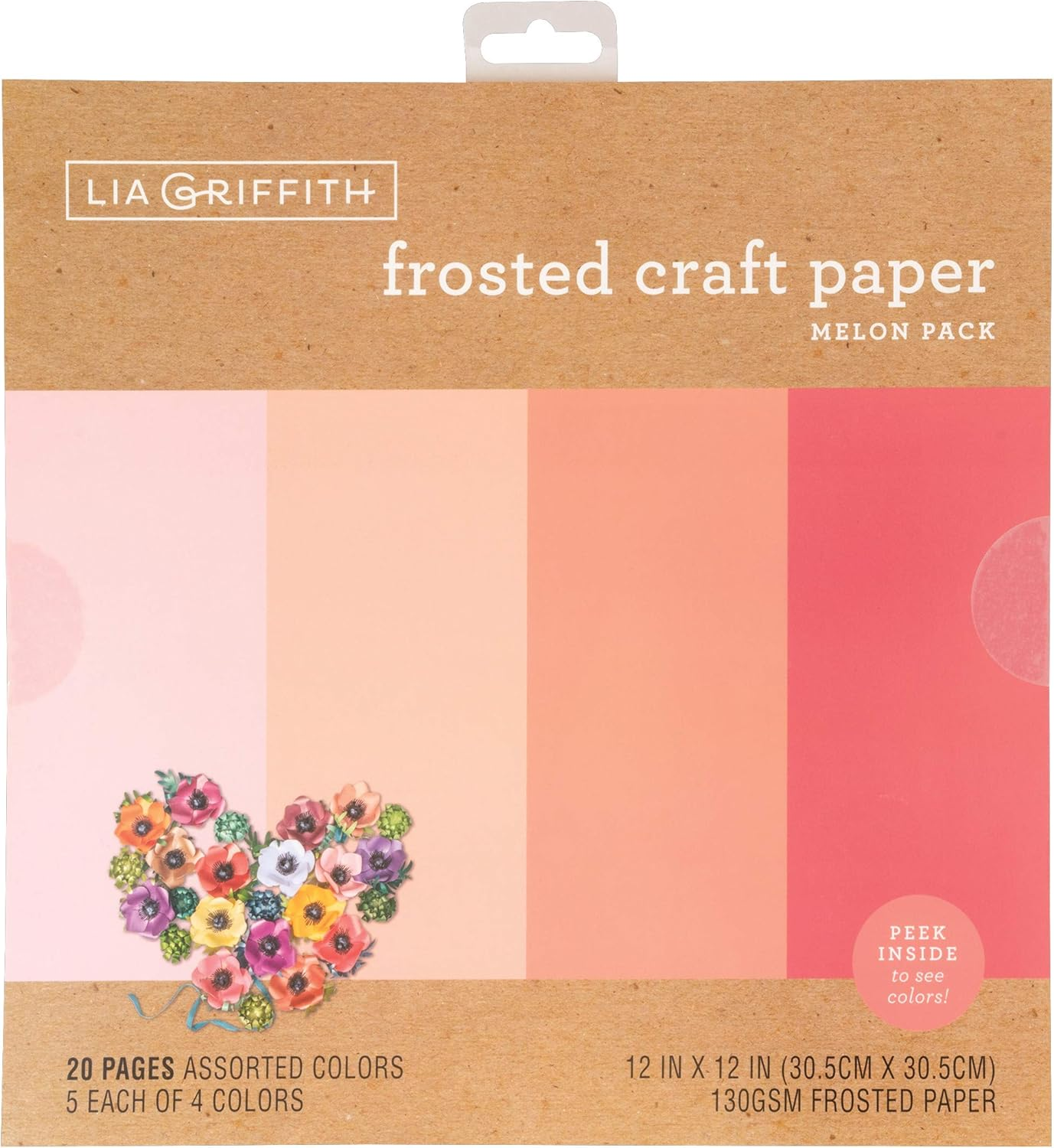 Lia Griffith Frosted Craft Paper, 12" X 12", Melon Pack 20 Sheets image number 2