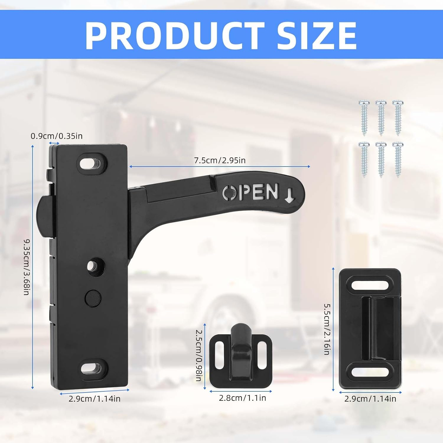 BOXOB 3Pcs Screen Door Latch Replacement Kit, RV Screen Door Handle Latch with 6 Mounting Screws for Motorhome, RV Camper, Travel Trailer (Right Hand)