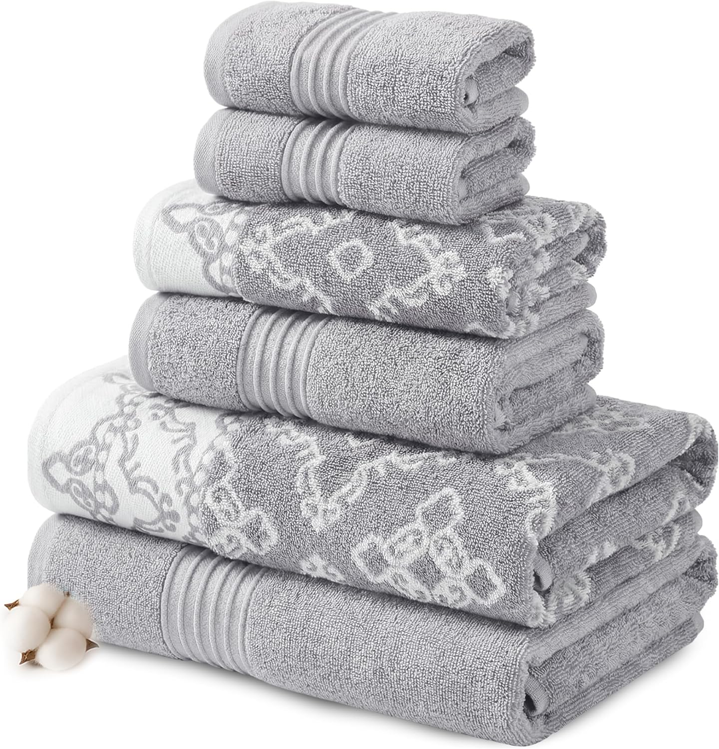 Modern Threads 6 Piece Set, 2 Bath Towels, 2 Hand Towels, 2 Washcloths Yarn Dyed Jacquard/Solid Towel Set Charlize Stone - Dark Sage image number 6