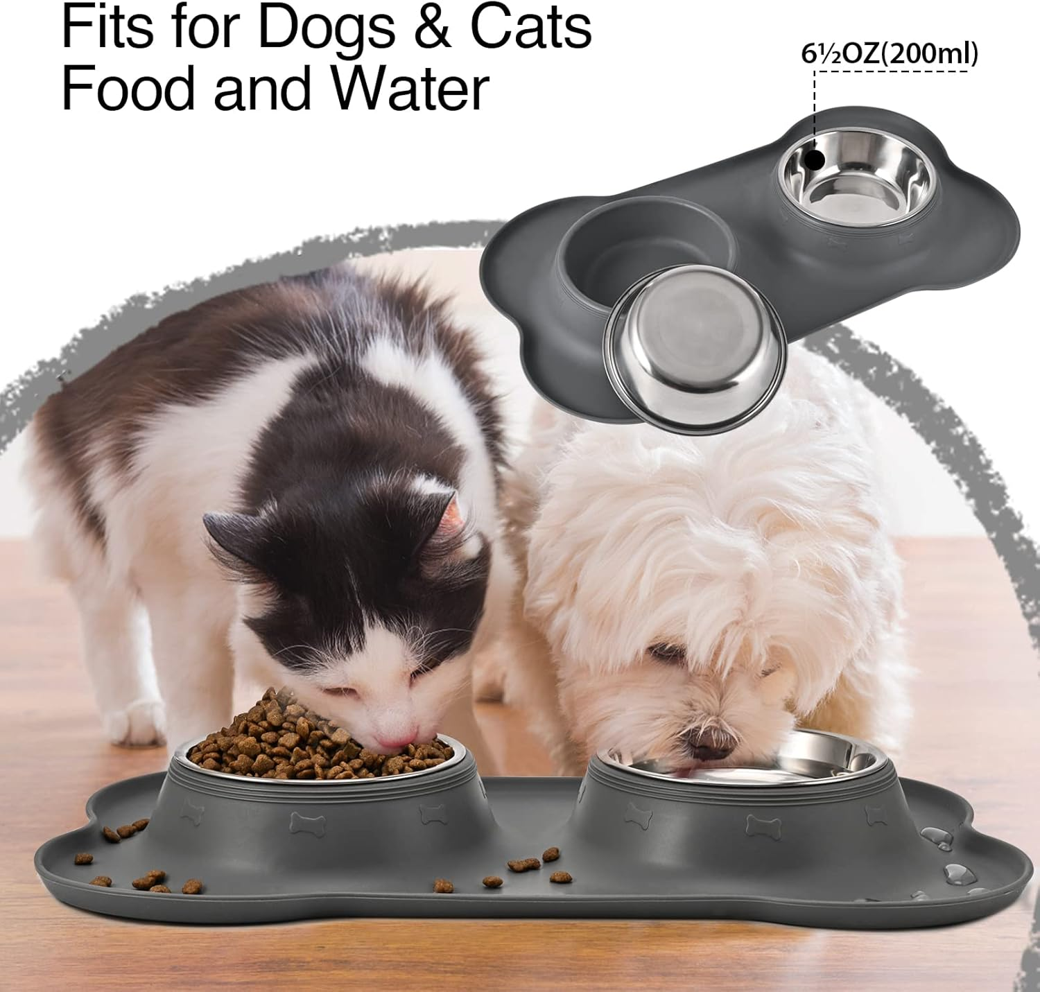 Juqiboom Dog Bowls 2 Stainless Steel Bowl for Pet Water and Food Feeder with Non Spill Skid Resistant Silicone Mat for Pets Puppy Small Medium Cats Dogs image number 3