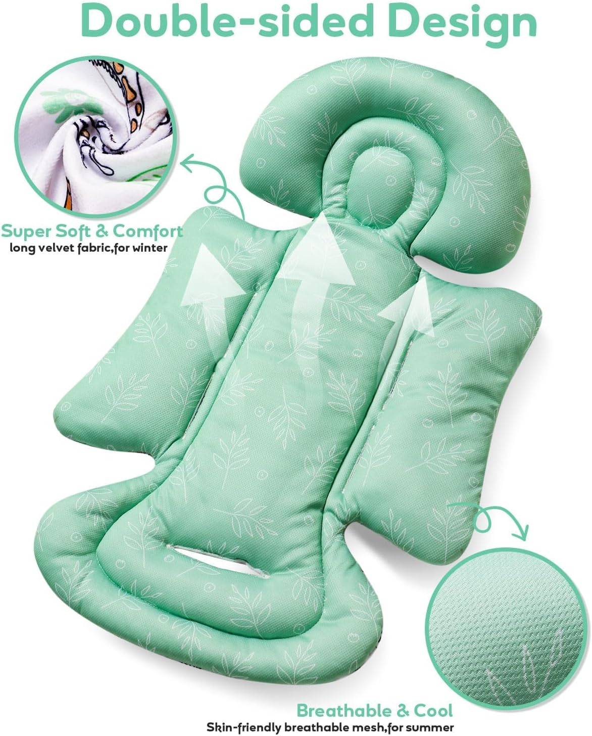 Infant Car Seat Insert, Enlarged Head Support for Baby Carseat, Reversible Newborn Insert with 3 Strap Covers, 2-In-1 Baby Car Seat Cushion for Stroller, Swing, Bouncer, Rocker - Blue Giraffe image number 6